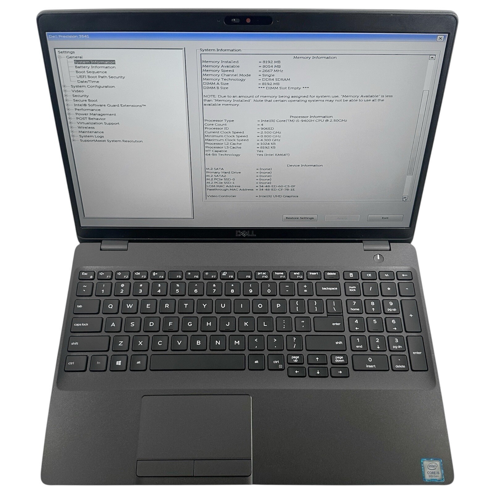 Dell Precision 3541 Laptop 15.6″ Intel Core i5-9400H 8 GB Ram 256GB SSD (WORKS)2
