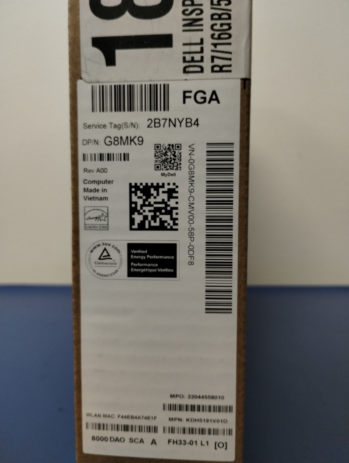 DELL 15 DC15255 G8MK9, AMD Ryzen 7 7730U, 2.00 GHz, 16 GB RAM, 512 GB NVMe SSD