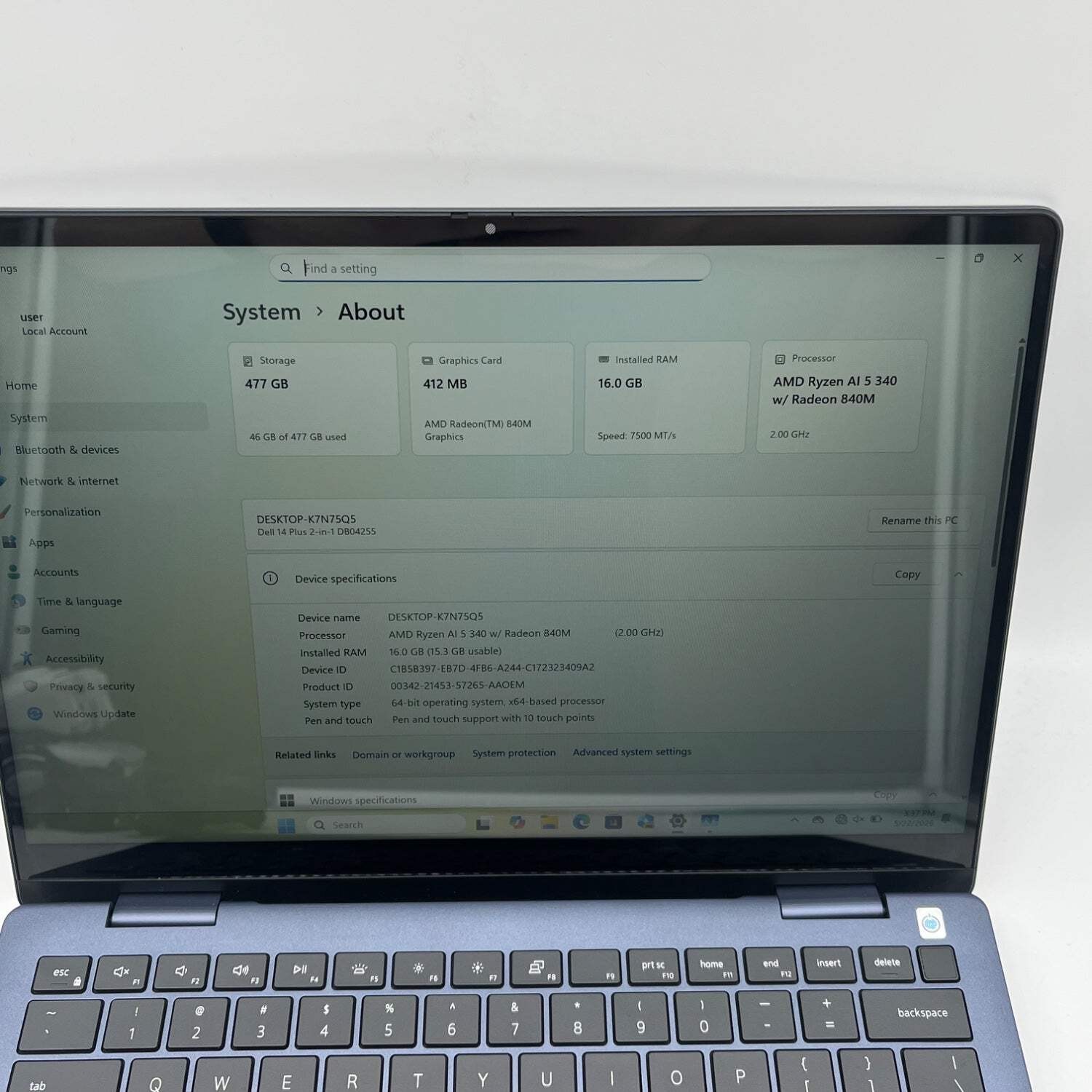 Dell 14 Plus 2 in 1 DB04255 14″ Ryzen 5 AI 340 2.0GHz 16GB RAM 512GB SSD