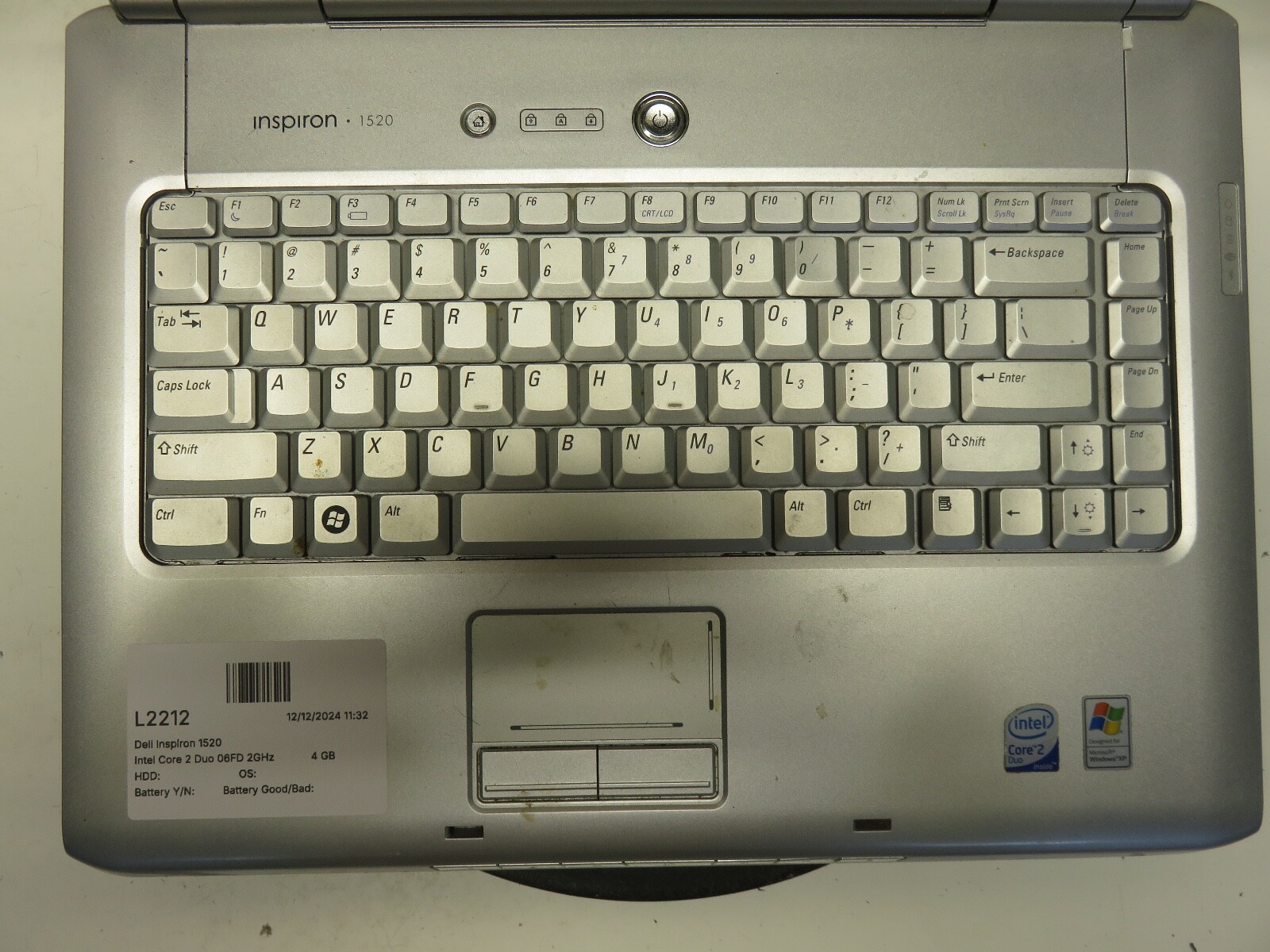 Dell Inspiron 1520 Intel Core 2 Duo 06FD 2GHz 4 GB NO HDD No Batt