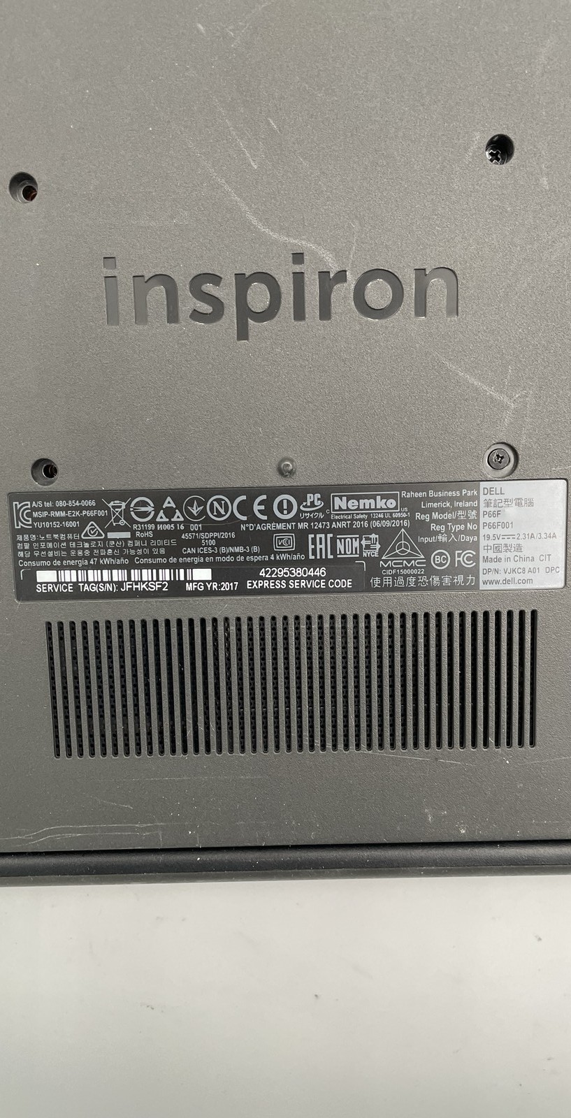 Dell Inspiron P66F Intel Core i5 7th Gen P66F001 15.6″ Laptop Unit