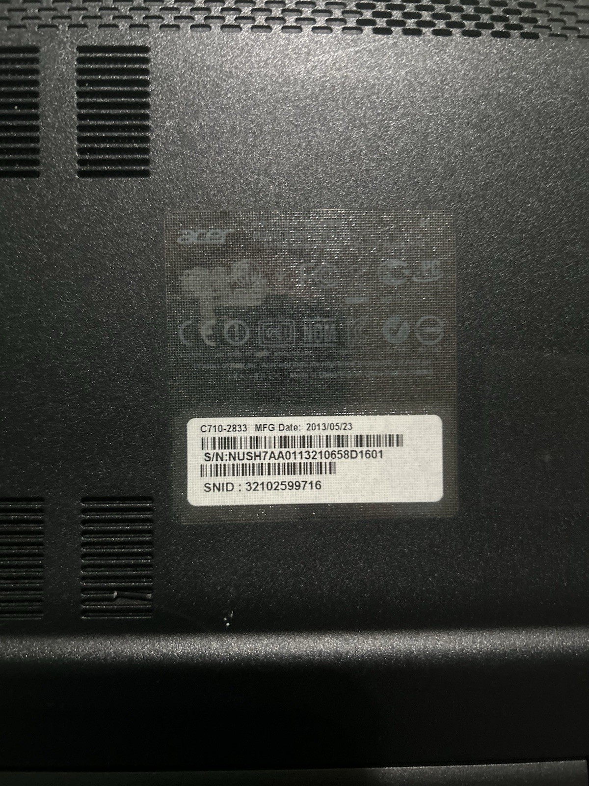 Acer Chromebook C710-2833 UNTESTED NO CORD