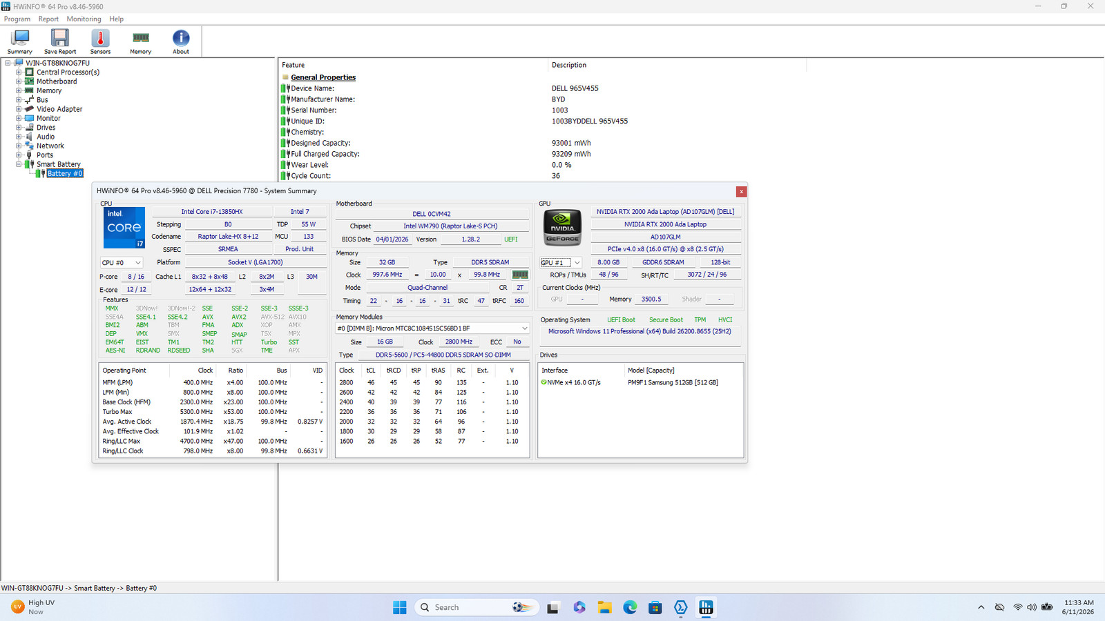Dell Precision 7780 17″ FHD I7-13850HX 512GB SSD 32GB W11P RTX 2000 Backlit