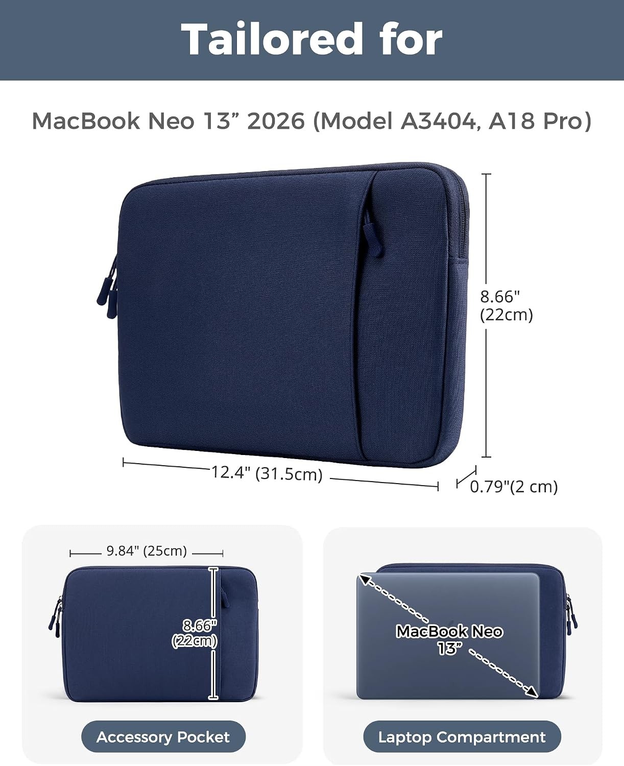 Slim Travel Sleeve for MacBook Neo 13” 2026 (Models A3404, A18 Pro), Indigo Case