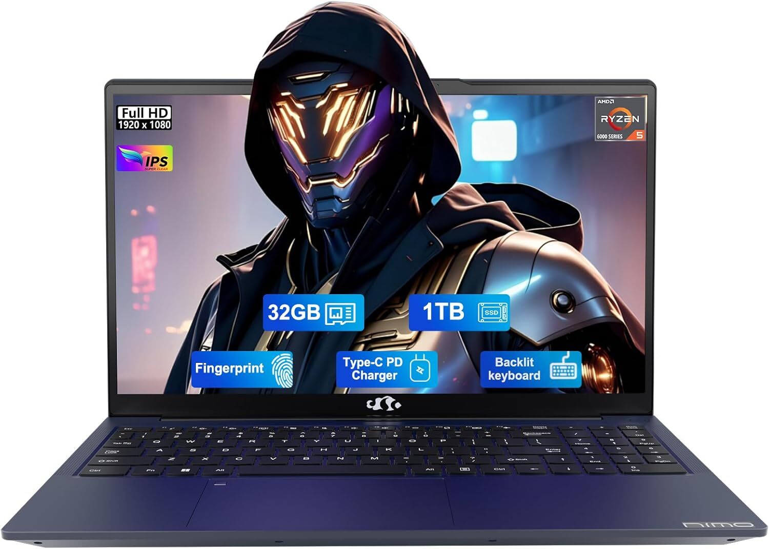 Nimo15.6″FHD Business Gaming Laptop, 6-Cores AMD Ryzen 5 6600H 32GB DDR5 1TB SSD