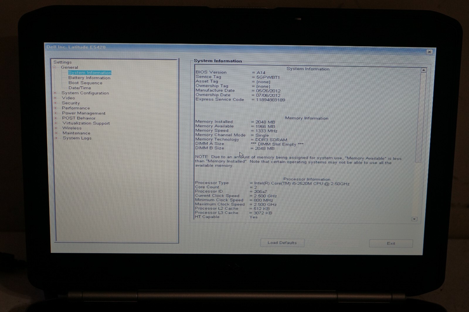 ^ Dell Latitude E5420 14″ Intel Core i5-2520M @ 2.5GHz 2GB RAM No HD #C434