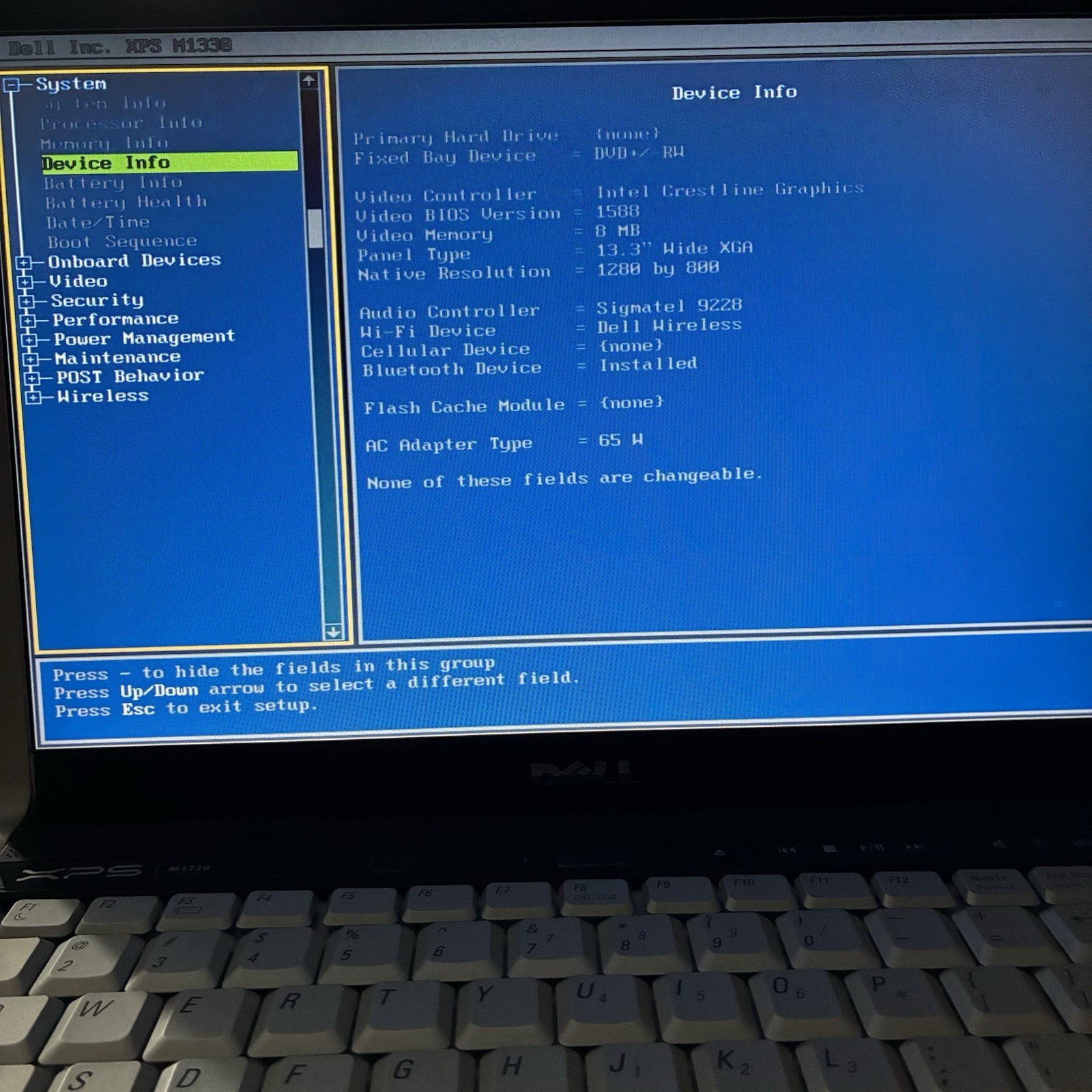 Dell XPS M1330 Core 2 Duo 2GHz No HD 1GB RAM Boots To BIOS Good Screen For Parts