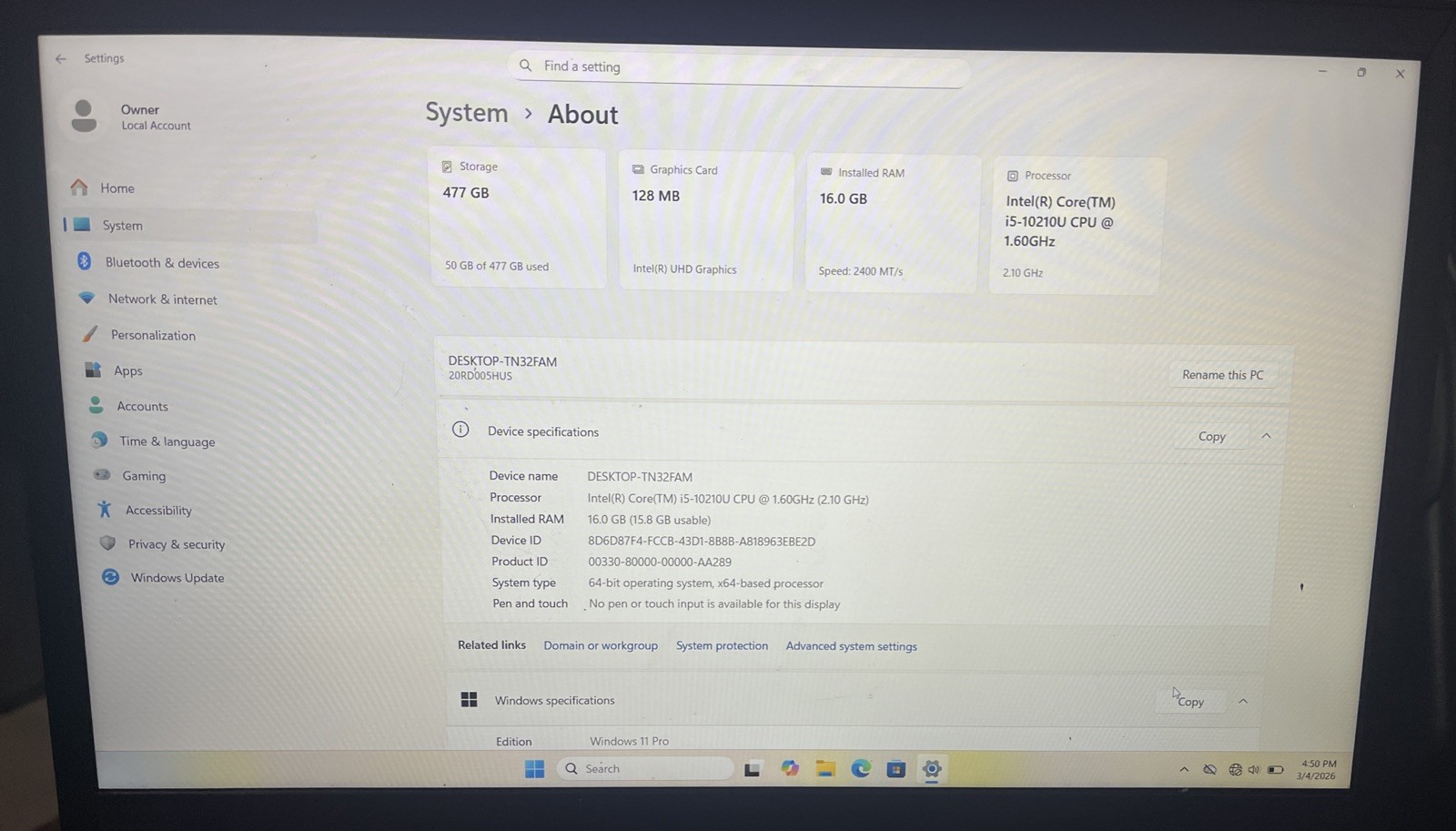 Lenovo ThinkPad E15 15″ i5-10210U@1.6GHz, 16GB RAM, 512 GB M2, Win 11 Pro *READ*