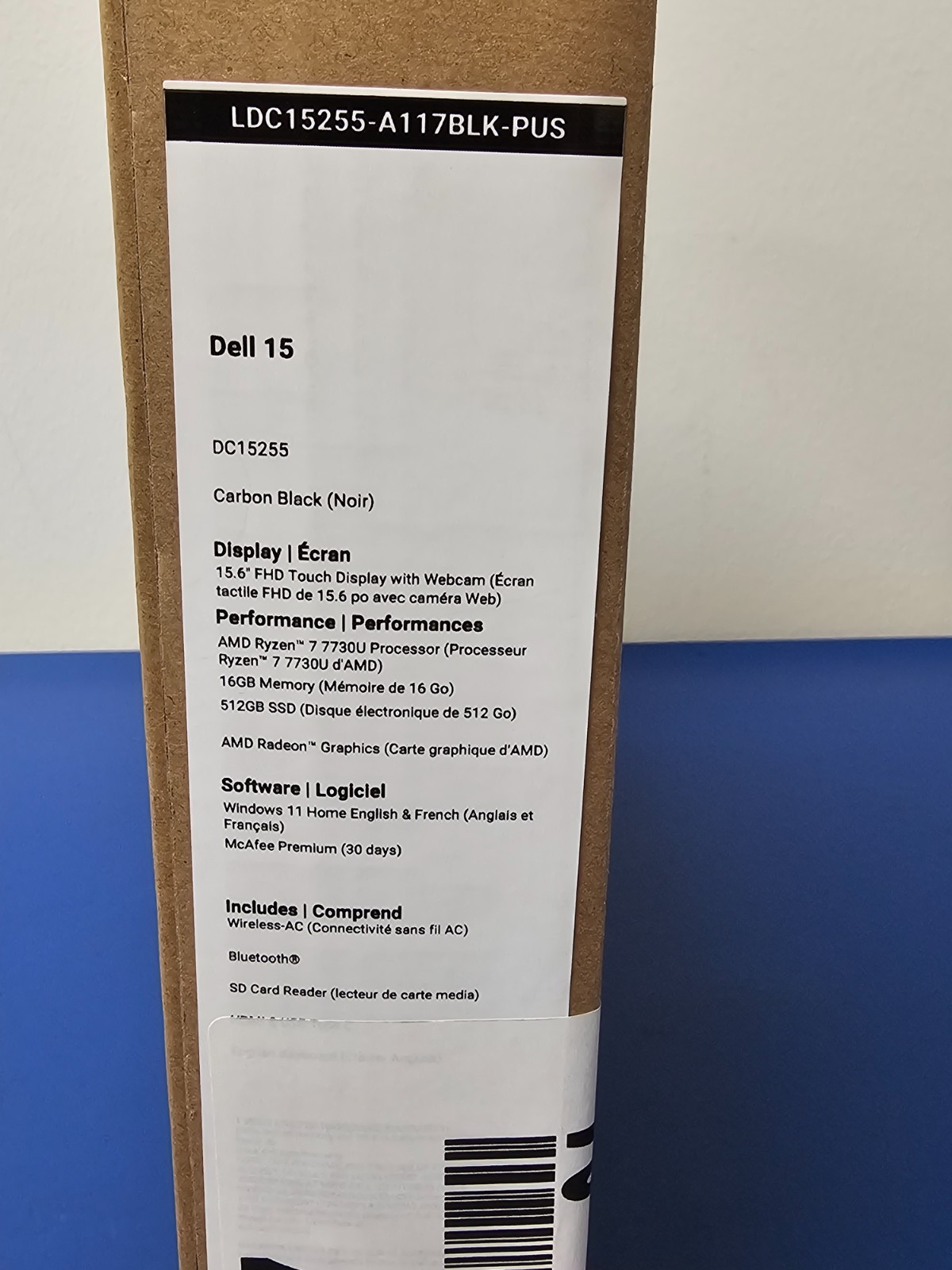 DELL 15 DC15255 G8MK9, AMD Ryzen 7 7730U, 2.00 GHz, 16 GB RAM 512 GB NVMe SSD