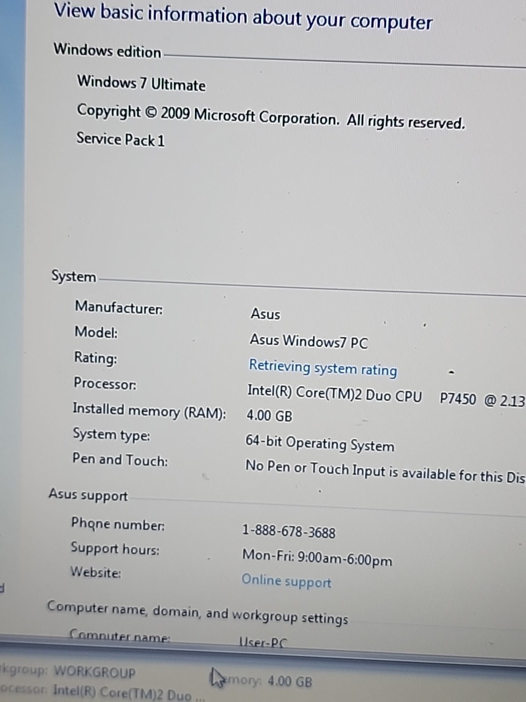​Laptop Asus ROG G60 Core 2 Duo P7450 4GB RAM 1GB GTX 260M Win 7 – Para Partes