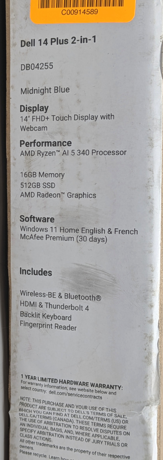Dell 14 Plus 2-in-1 14″ AMD Ryzen AI 5 340 16GB DDR5 512GB SSD Windows 11 Home