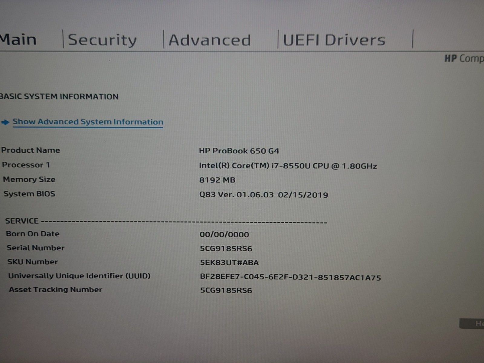 HP ProBook 650 G4 15.6″ FHD i7-8550U 8GB RAM NO SSD/OS