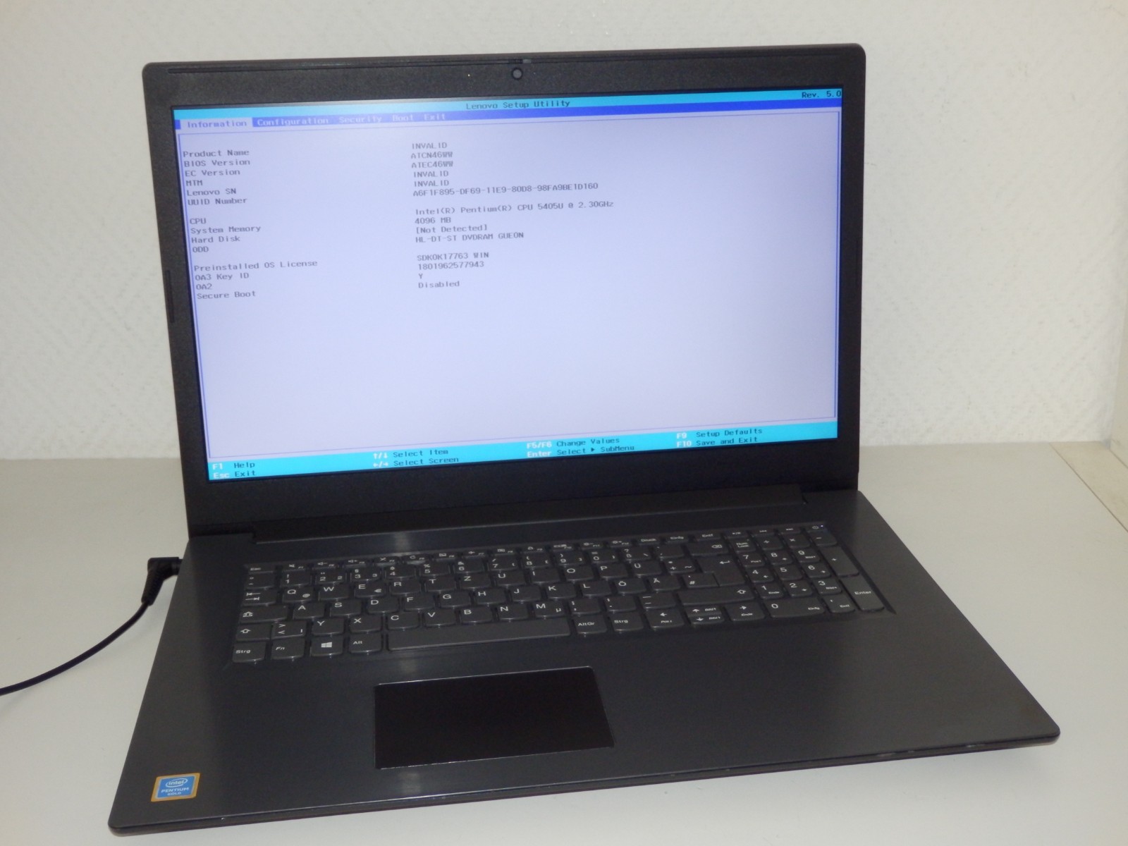 Lenovo V340-17IWL – Intel Pentium 5405U, 4GB Ram, No SSD, 17.3″ inch FHD