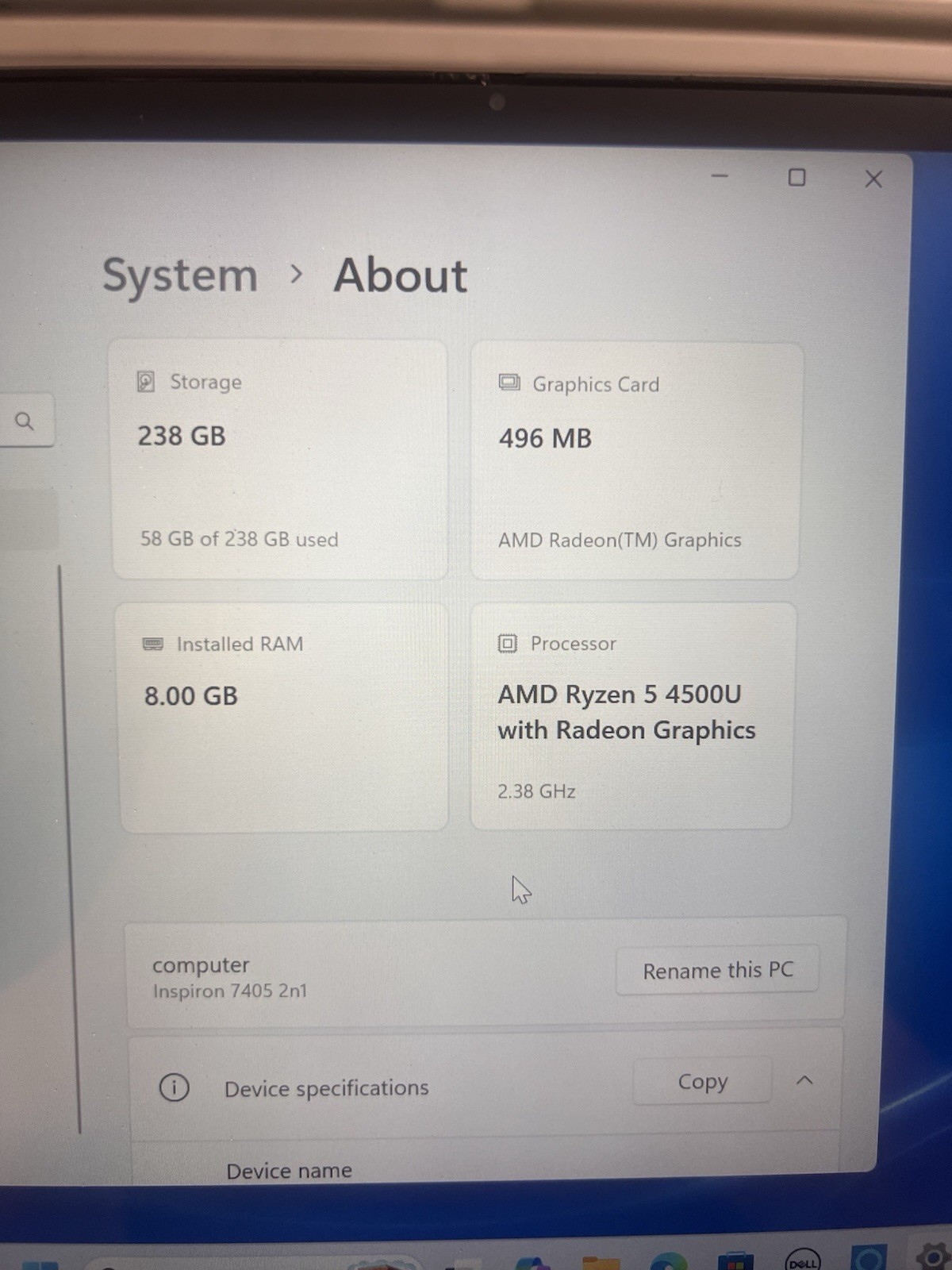 Dell Inspiron 7405 2-in-1 14″ Touch Ryzen 5 4500U 8GB RAM 256GB SSD Laptop WORKS