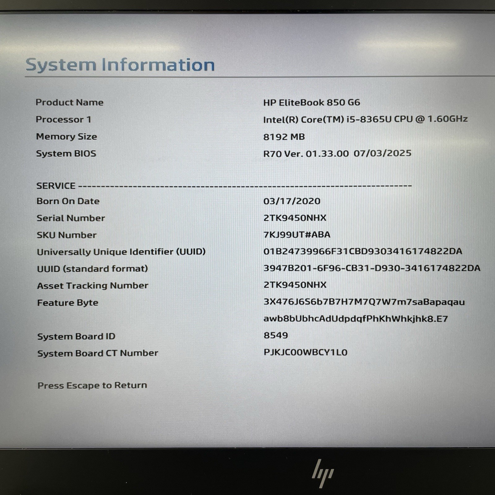 HP EliteBook 850 G6 15.6″ i5-8365U 1.60 GHz 8 GB RAM No SSD/OS/AC – Dent