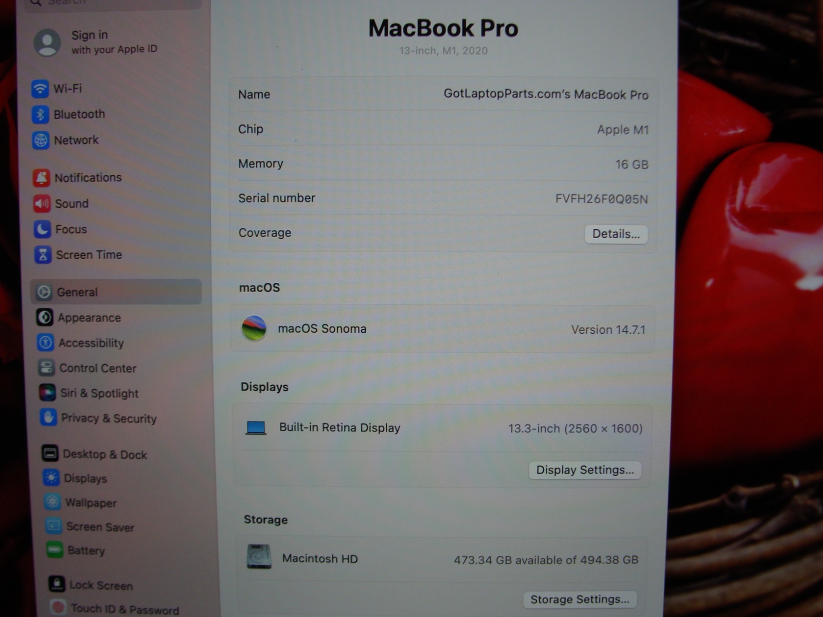 Apple MacBook Pro (2020) 13.3″ A2338 M1 8CPU/8GPU 3.2GHz 16GB 512GB SSD +Charger