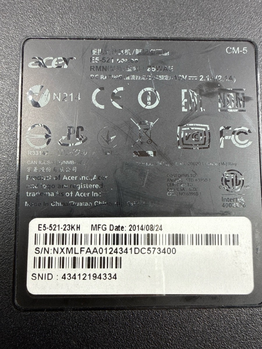 Acer Aspire E5-521 Laptop For Parts / Repair AS-IS No OS No Activati (MI1065354)
