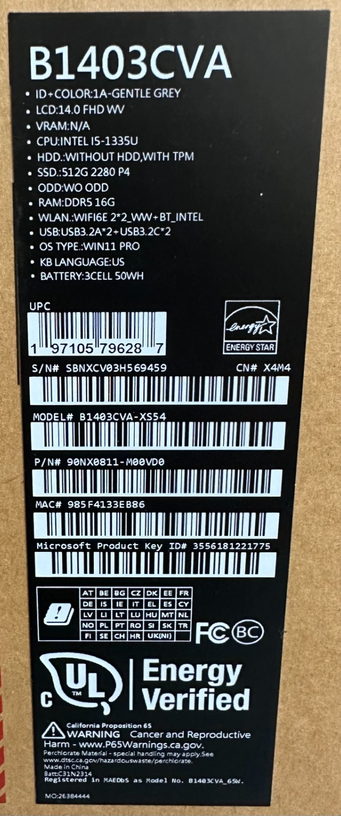 Asus ExpertBook B1403CVA-XS54 14″ Laptop i5-1335U 16GB 512GB SSD W11P