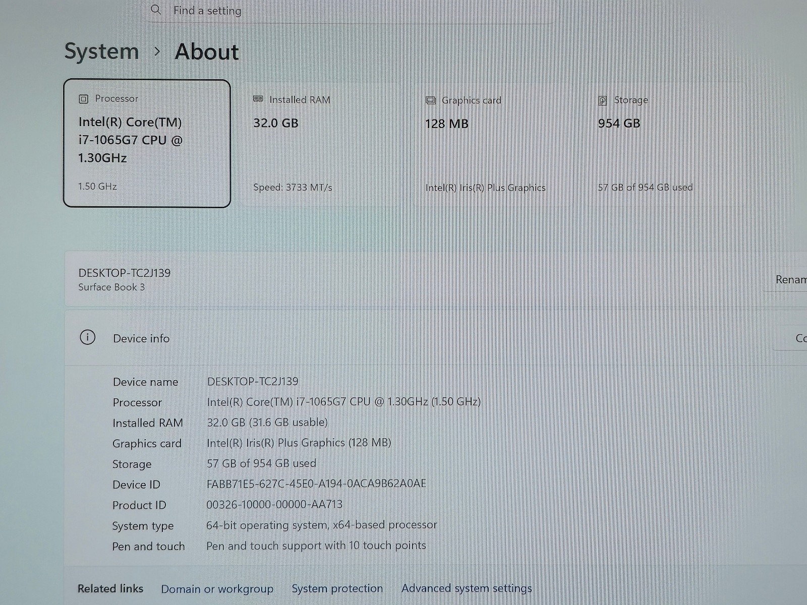 Surface Book 3 15″ (1899) i7-1065G7 32GB RAM 1TB SSD GTX 1660 GPU 6GB GDDR6