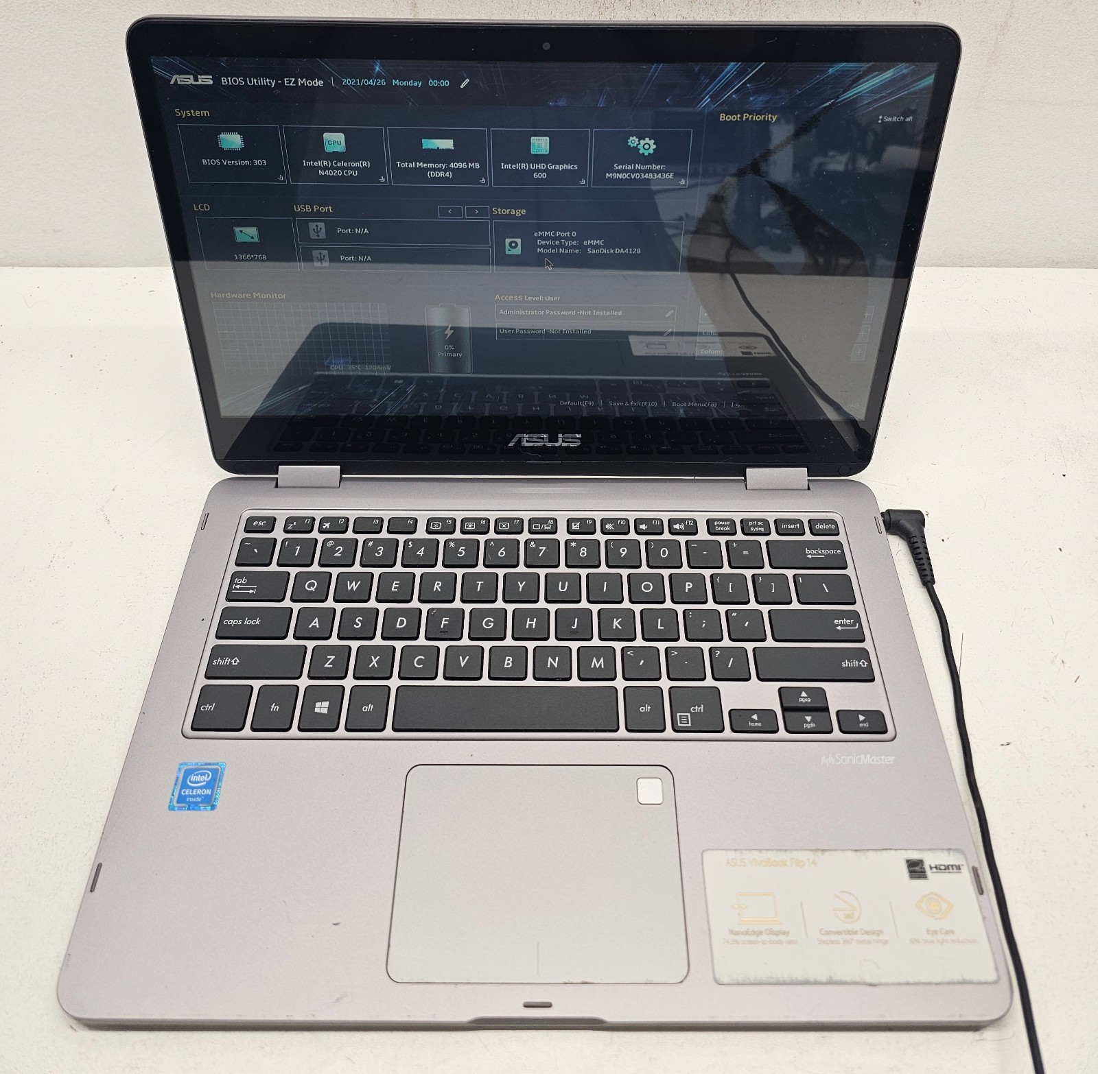 Asus TP401M 14″ Laptop Intel Celeron N4020 4GB Ram 128GB SSD NO OS (FL)