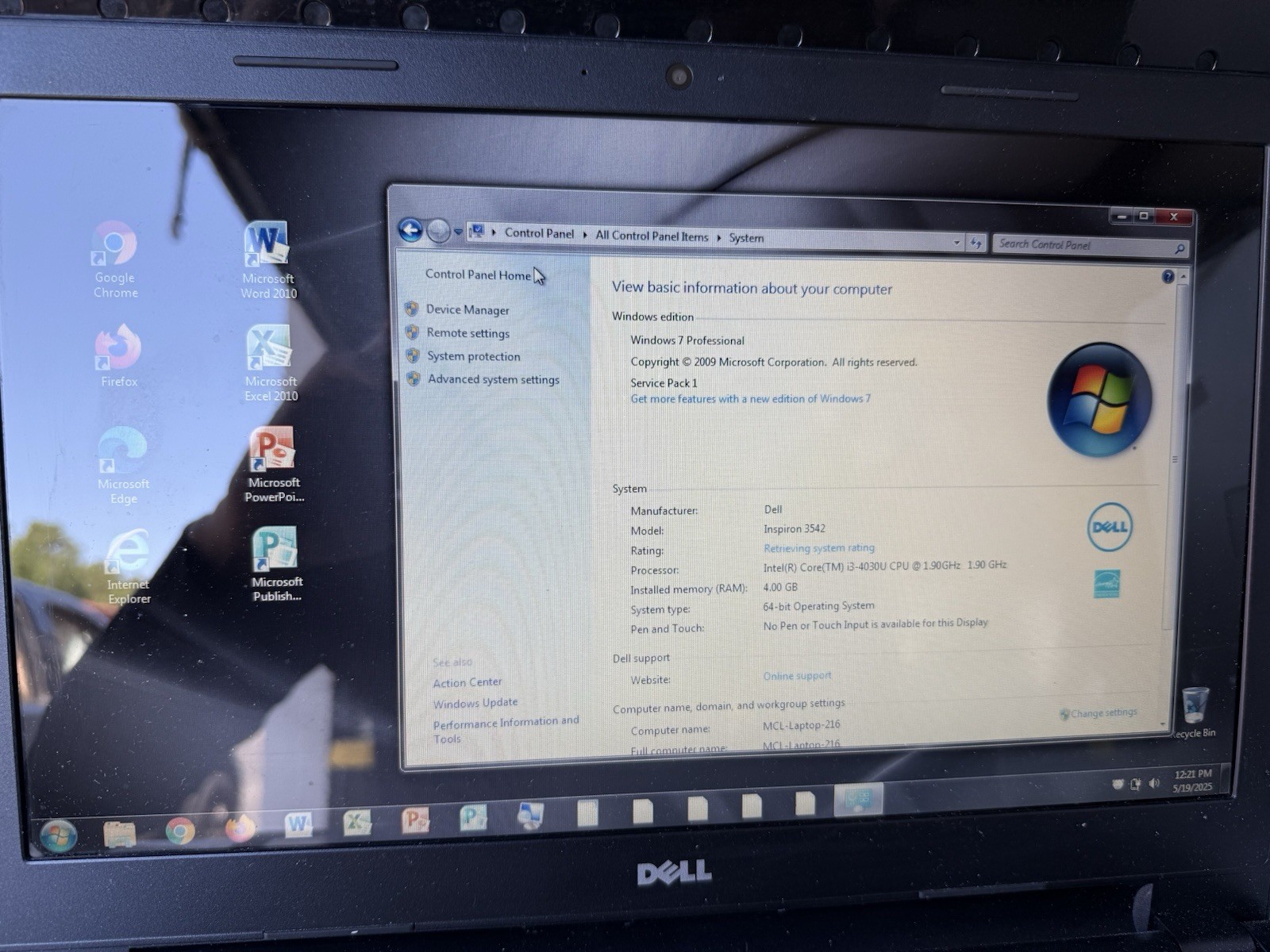 DELL INSPIRON 3542 Laptop w/ Intel i3-4030U 1.90 GHZ 4GB RAM 500GB HDD Win7 Pro