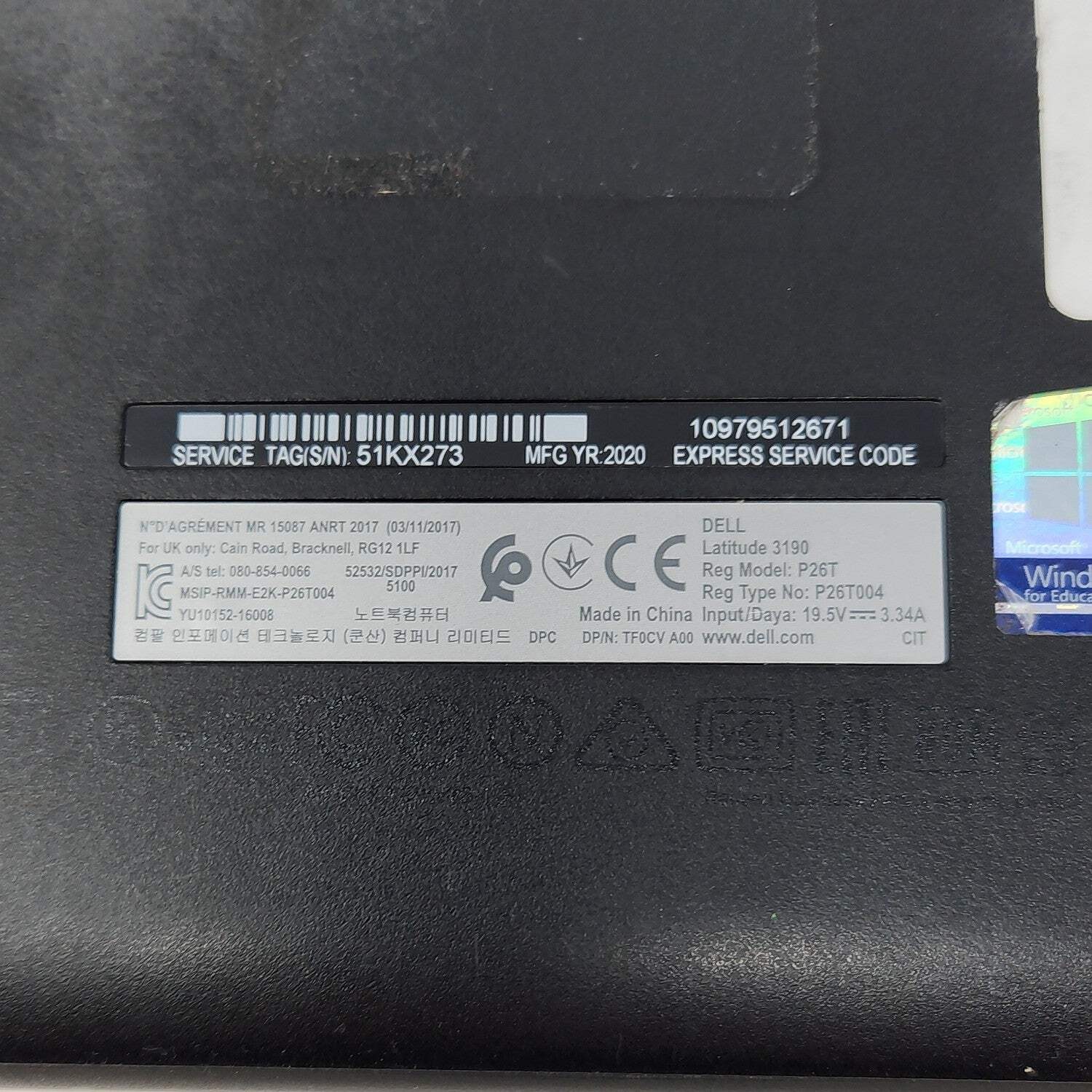 Dell Latitude 3190 11.6″ Celeron N4120 1.1GHz 4GB RAM 60GB SSD