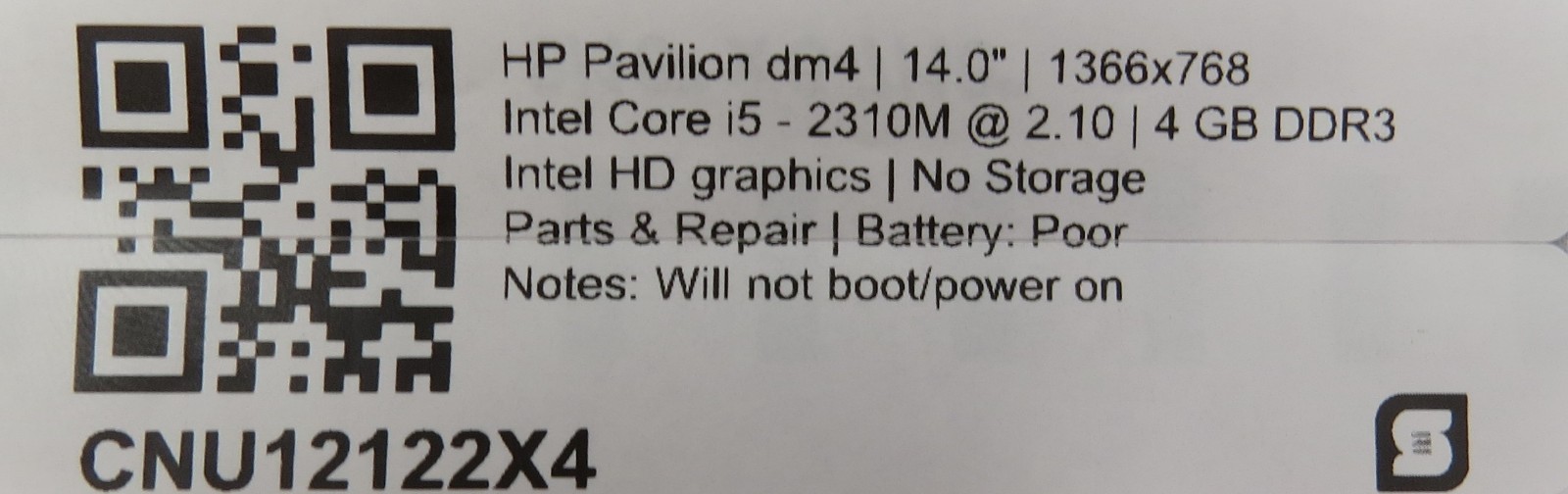 HP Pavilion dm4 | i5-2310M @2.10 | 4GB DDR3 RAM | No HDD/OS *PARTS