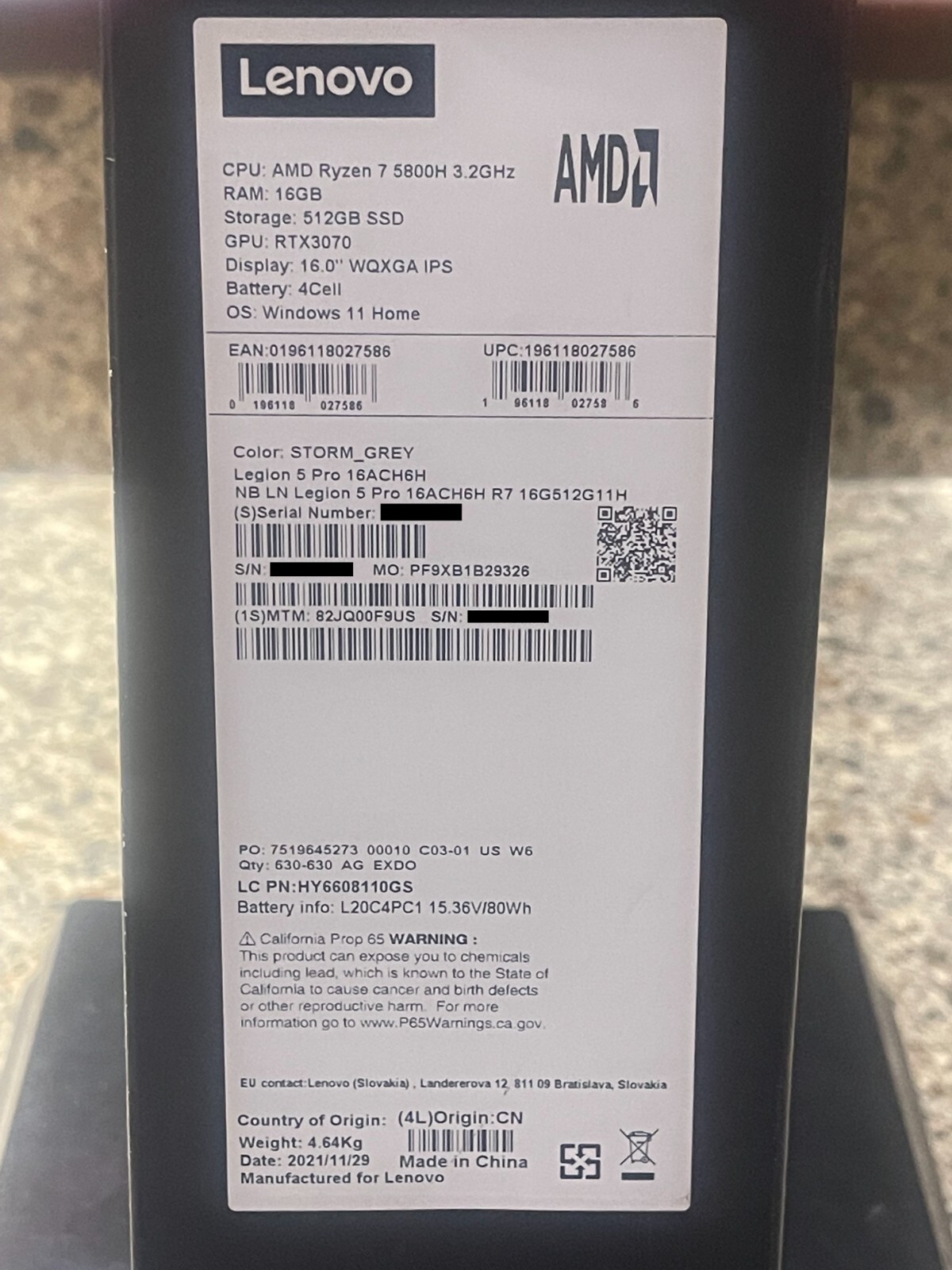 NEW! Lenovo Legion 5 Pro 82JQ00F9US 16″ 2K 165Hz,RTX 3070,Ryzen 7,512GB SSD,16GB