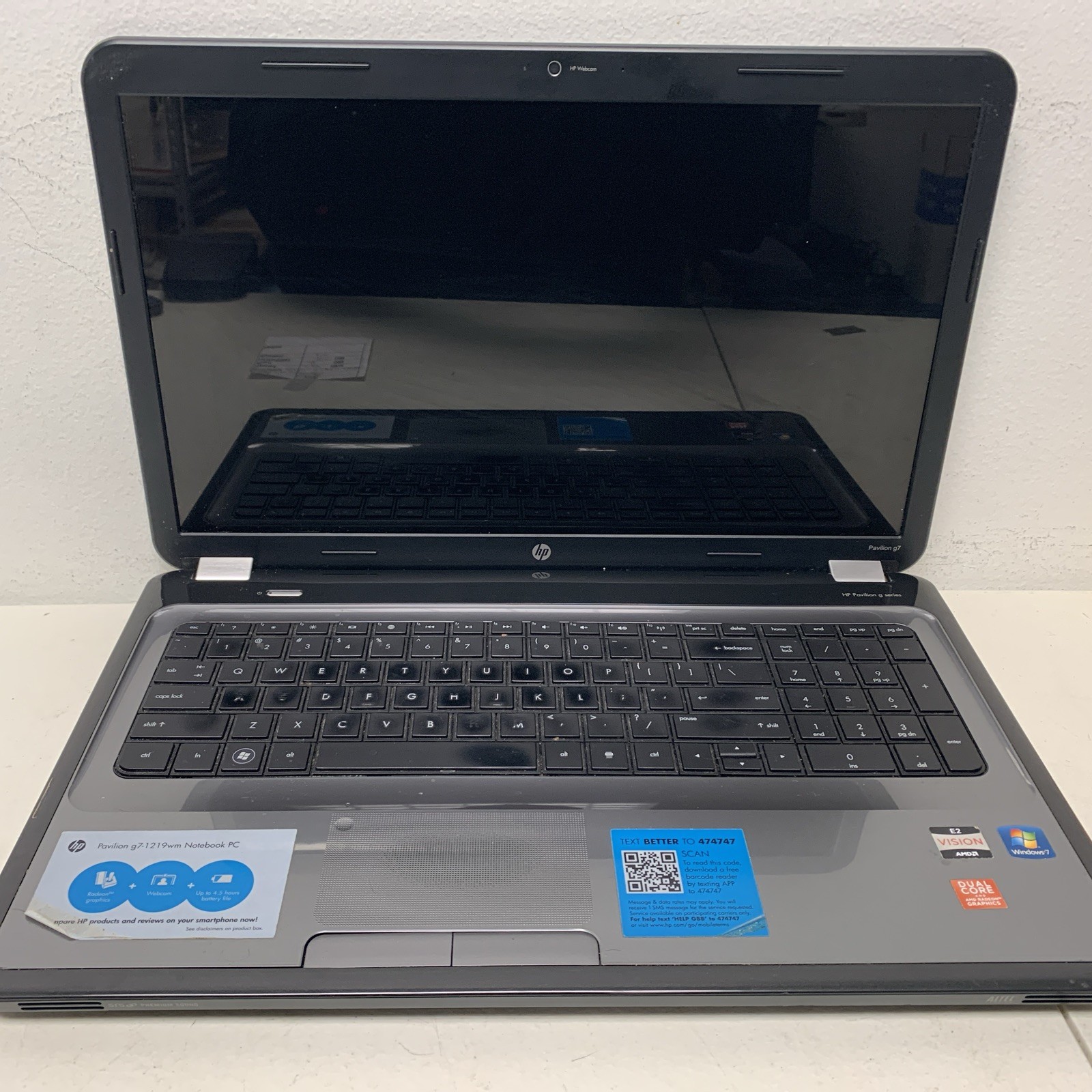 HP Pavilion G7-1219WM AMD E-450 1650MHz 4 GB NO HDD