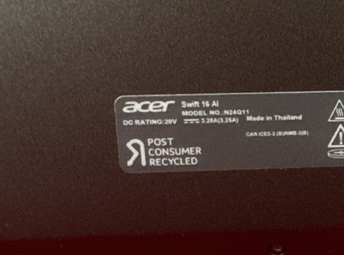 Acer Swift 16 AI N24Q11 16″ Core Ultra 7 256V 2.2GHz 16GB RAM 1TB SSD