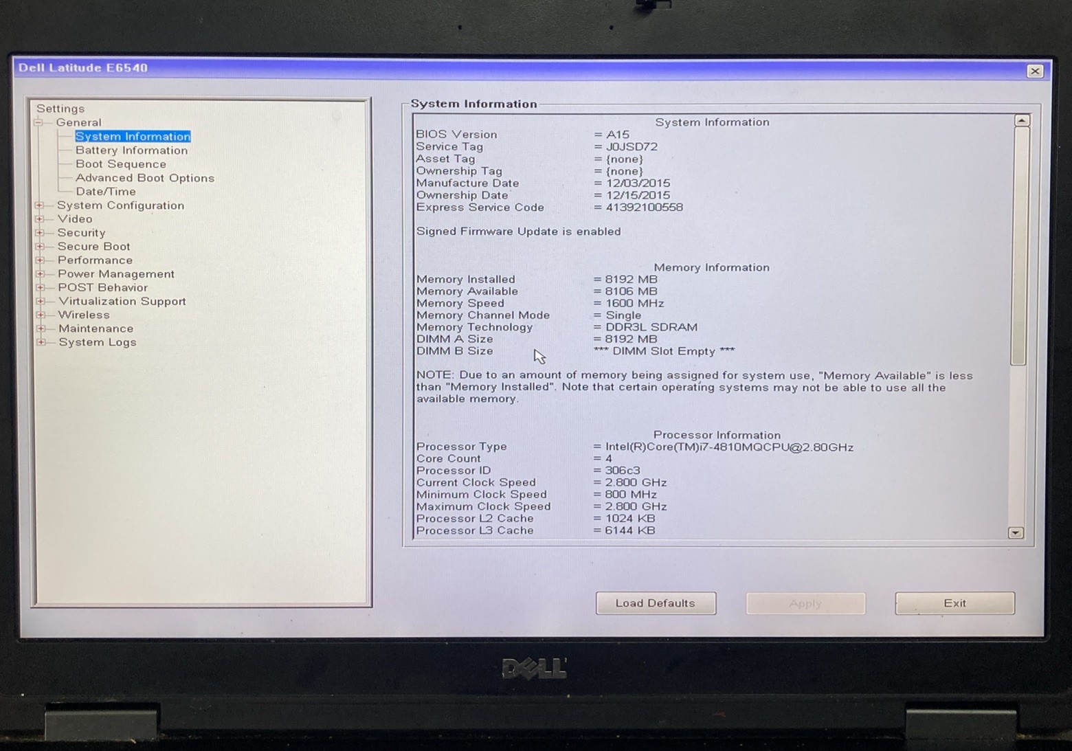 Dell Latitude E6540 15″ Core i7-4810MQ 2.8GHz no RAM NO HDD Boot to BIOS