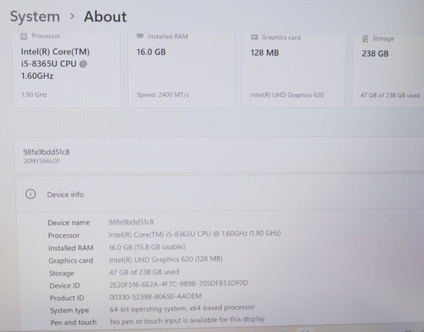 Lenovo Thinkpad T490s Intel Core i5- 8365U Win 11 Pro Win 11-PAYTECK COMPUTER
