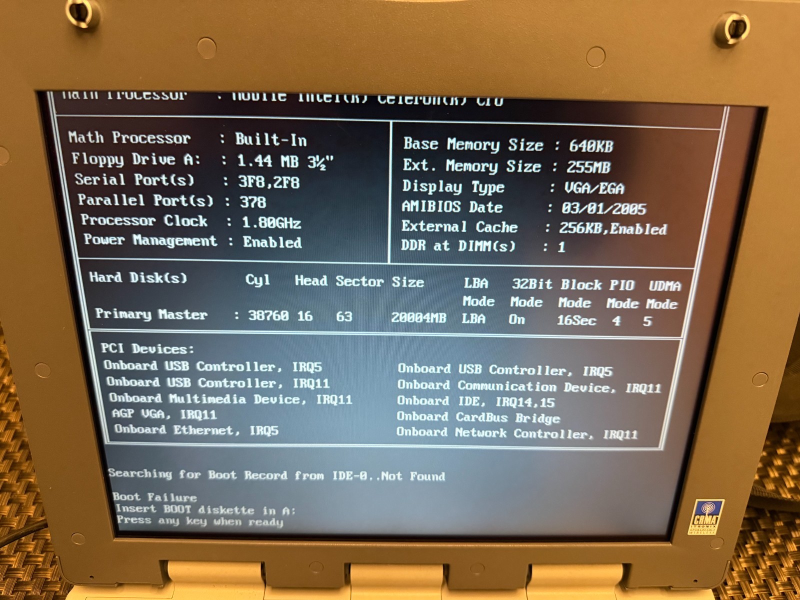 🖥️ Itronix GoBook II Celeron @1.8MHz, 1GB RAM w/AC adapter for PARTS OR REPAIR