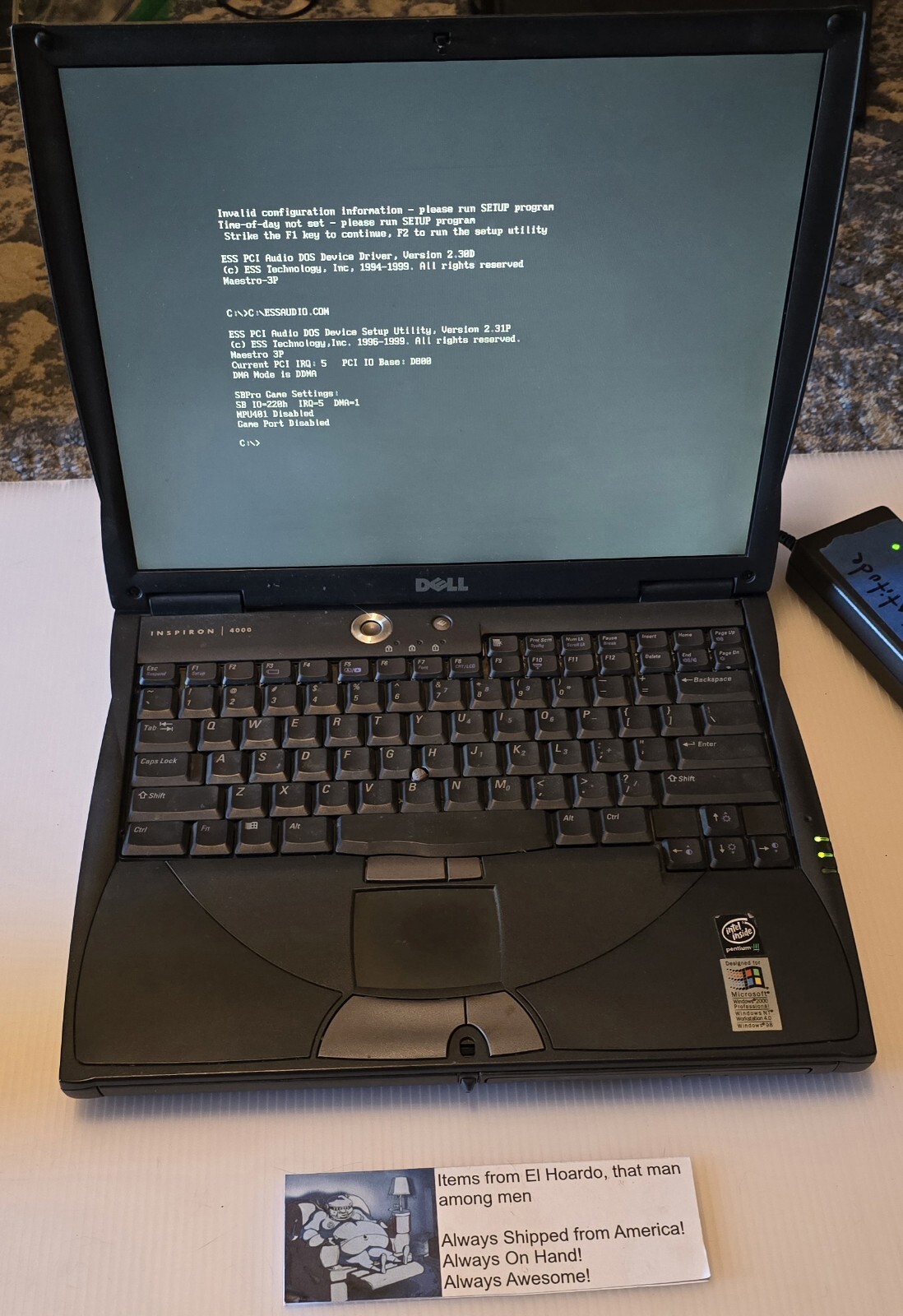 Dell Inspiron 4000 Intel Pentium III 128 MB RAM 10GB HDD Windows 98 SE READ ME