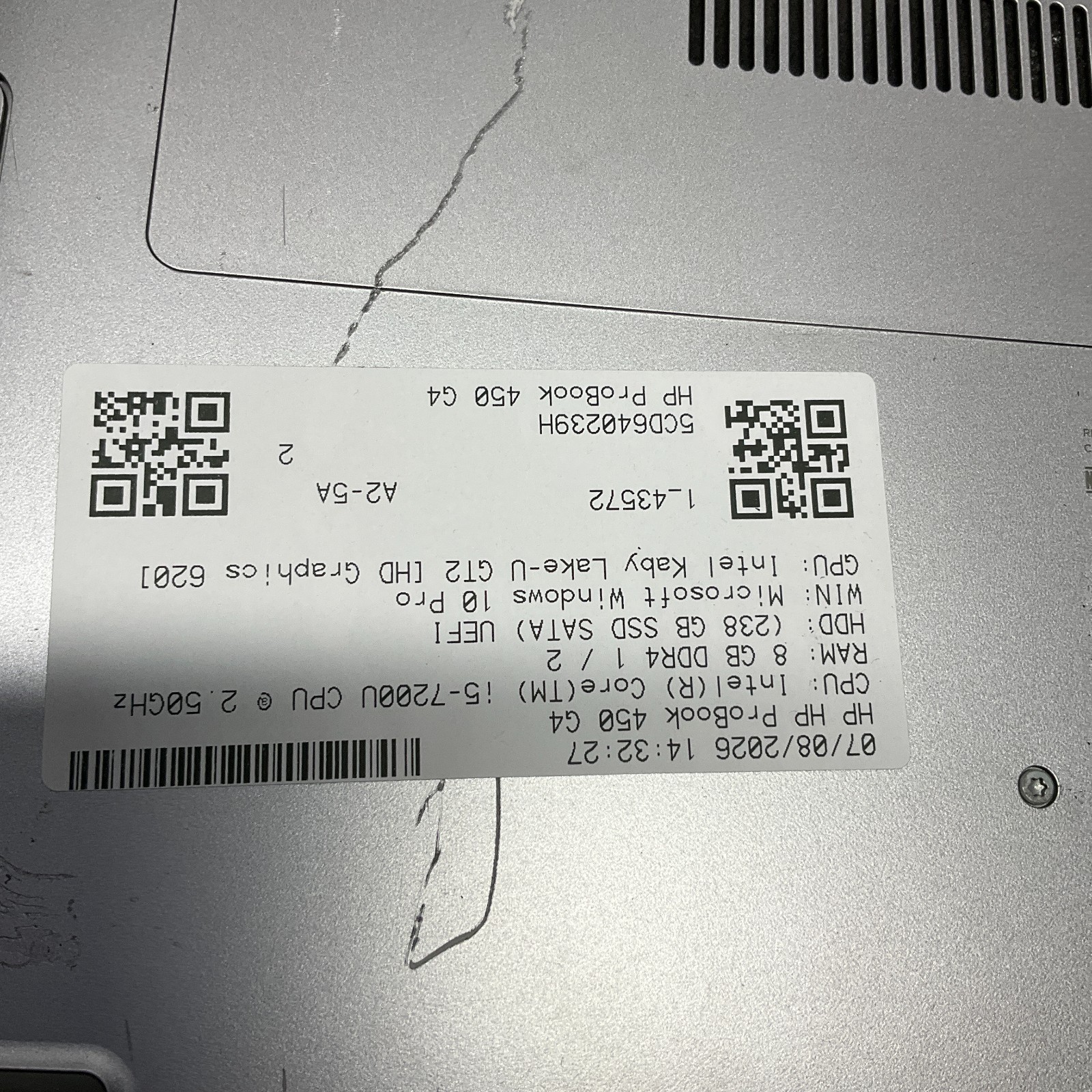 HP ProBook 450 G4 15.6″ i5-7200U 2.50 GHz 8GB 256GB SSD Windows 10 Pro Laptop