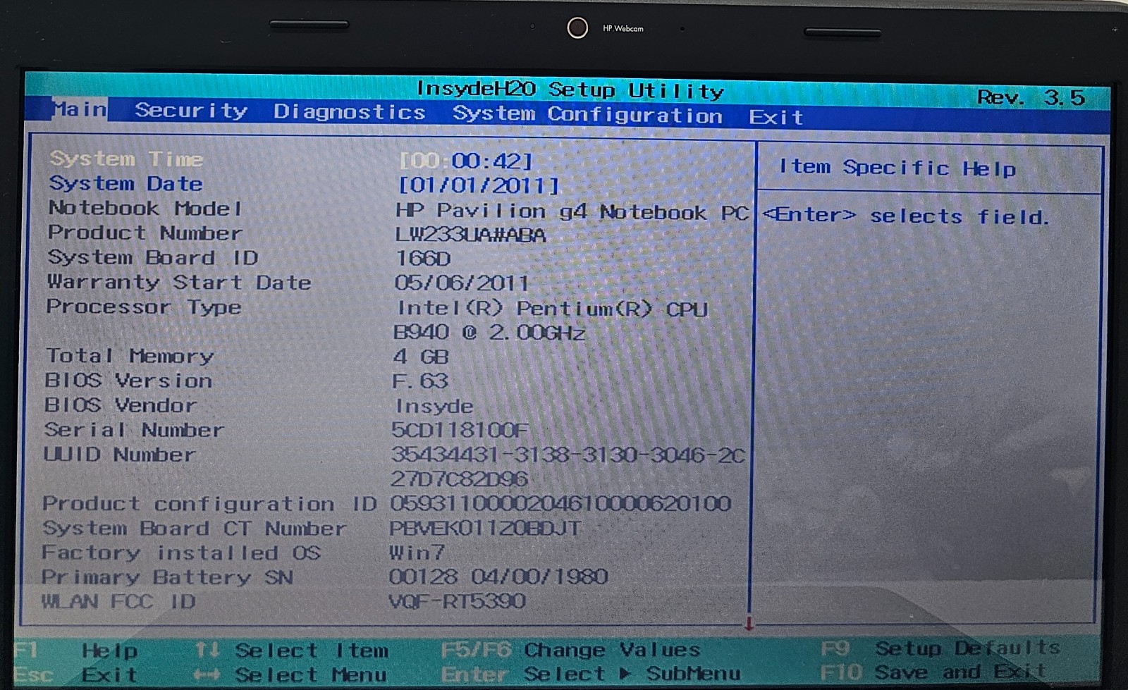 HP Pavilion g4-1104dx 14″ Laptop Intel Pentium B940 4GB Ram NO HD/OS (FL)