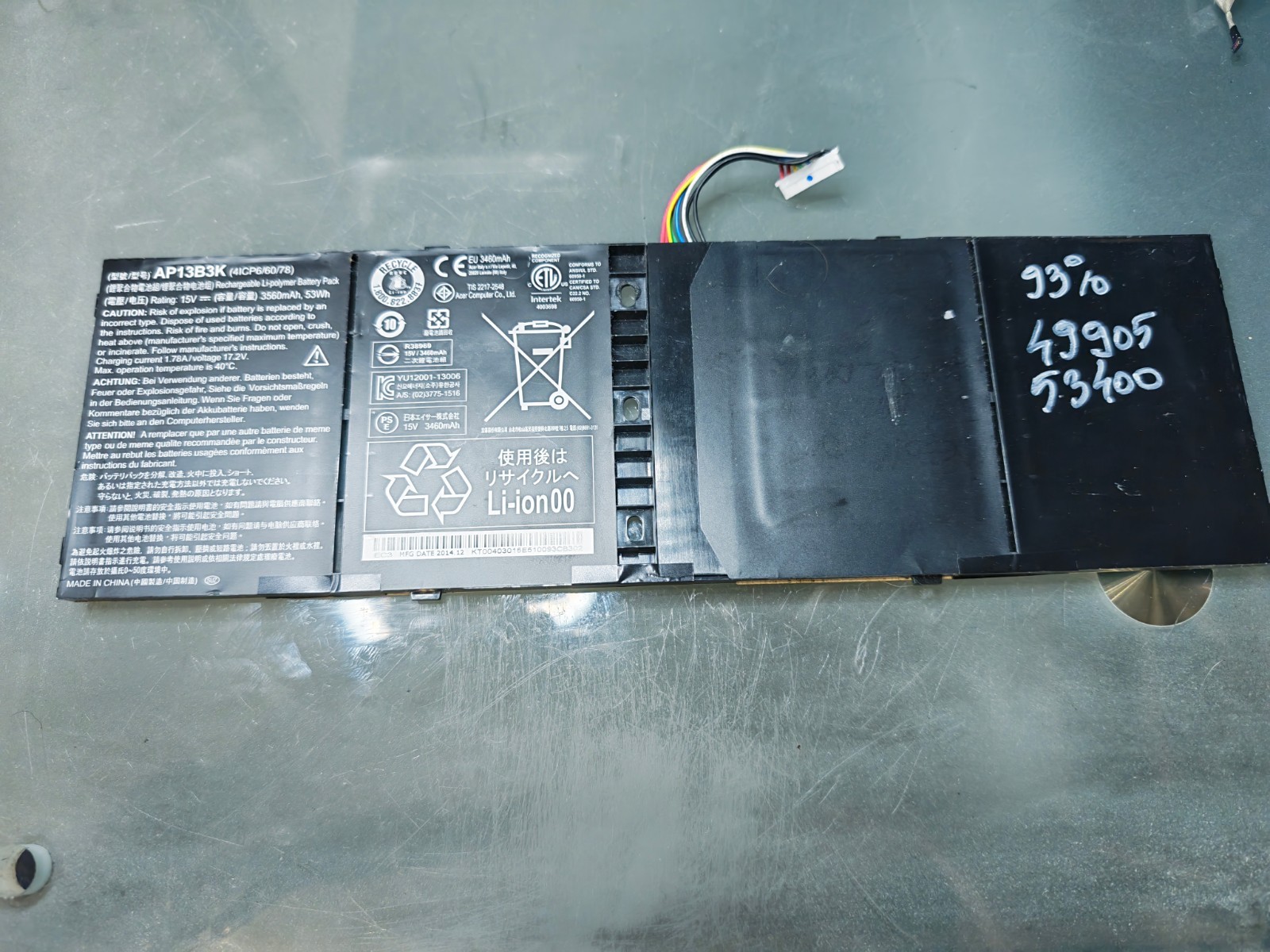ACER BATTERY AP13B3K 15.V 3560mAh 53Wh ORIGINAL 93% #