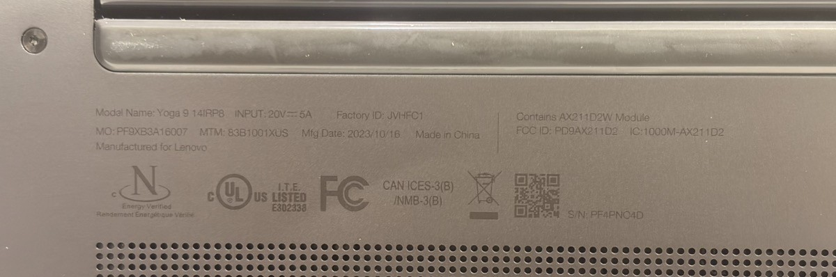 LENOVO YOGA 9 14IRP8 W/CHRGR WITH SCUFFS (P11036310)