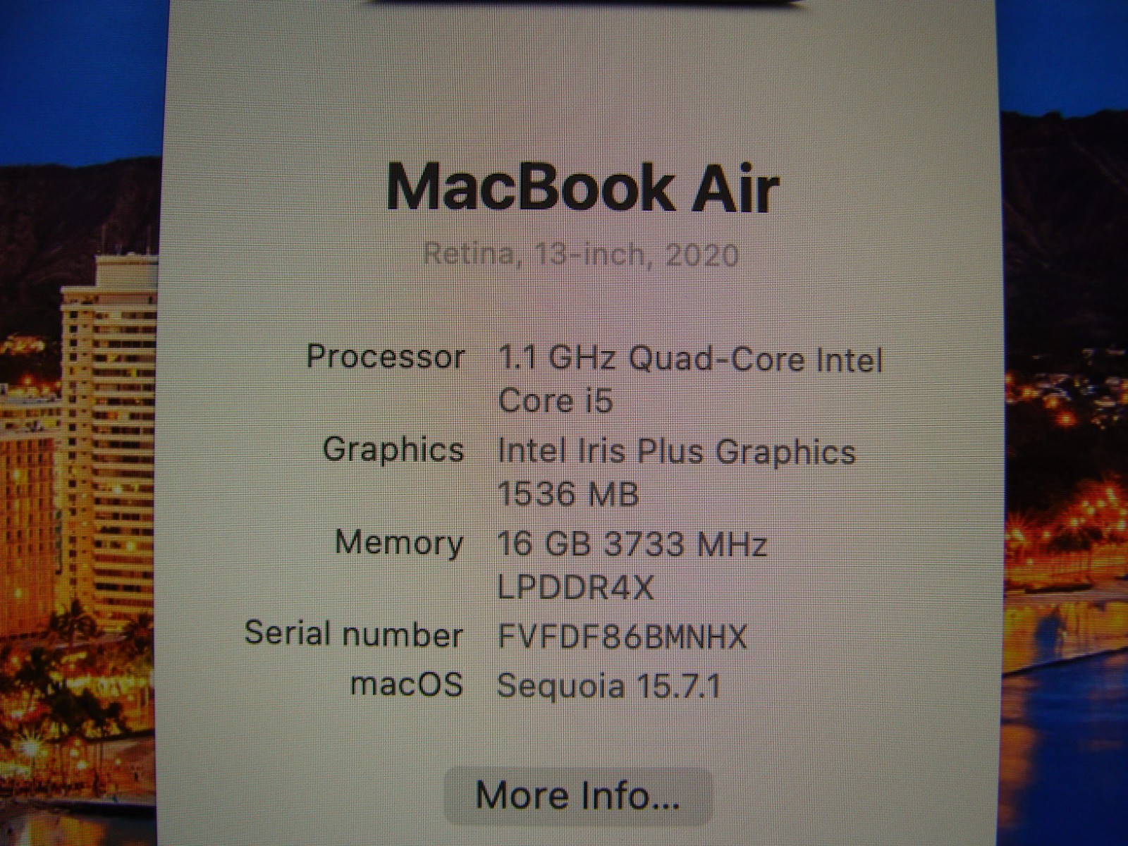 Apple MacBook Air 13″ A2179 2020 i5-1030NG7 1.1GHz 16GB 512GB OS SEQUOIA