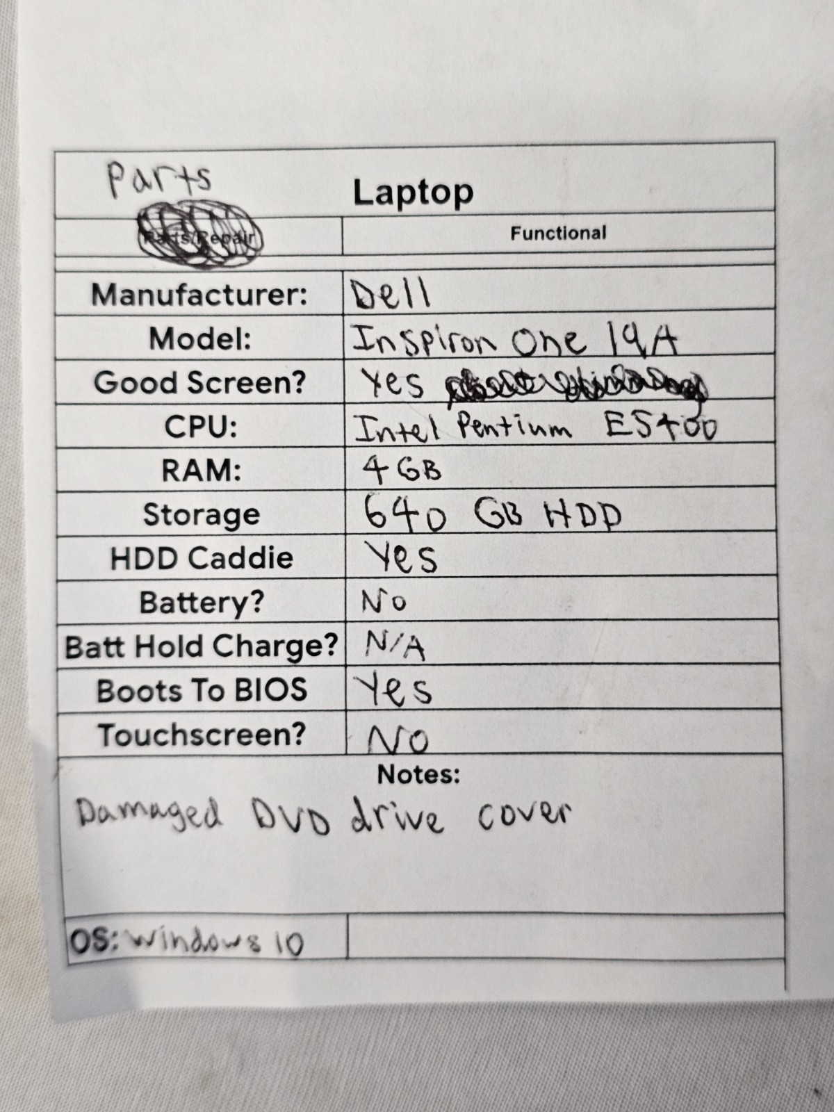 Dell Inspiron One 19A All-In-One – Intel Pentium E5400 – 4GB RAM 640GB HDD READ