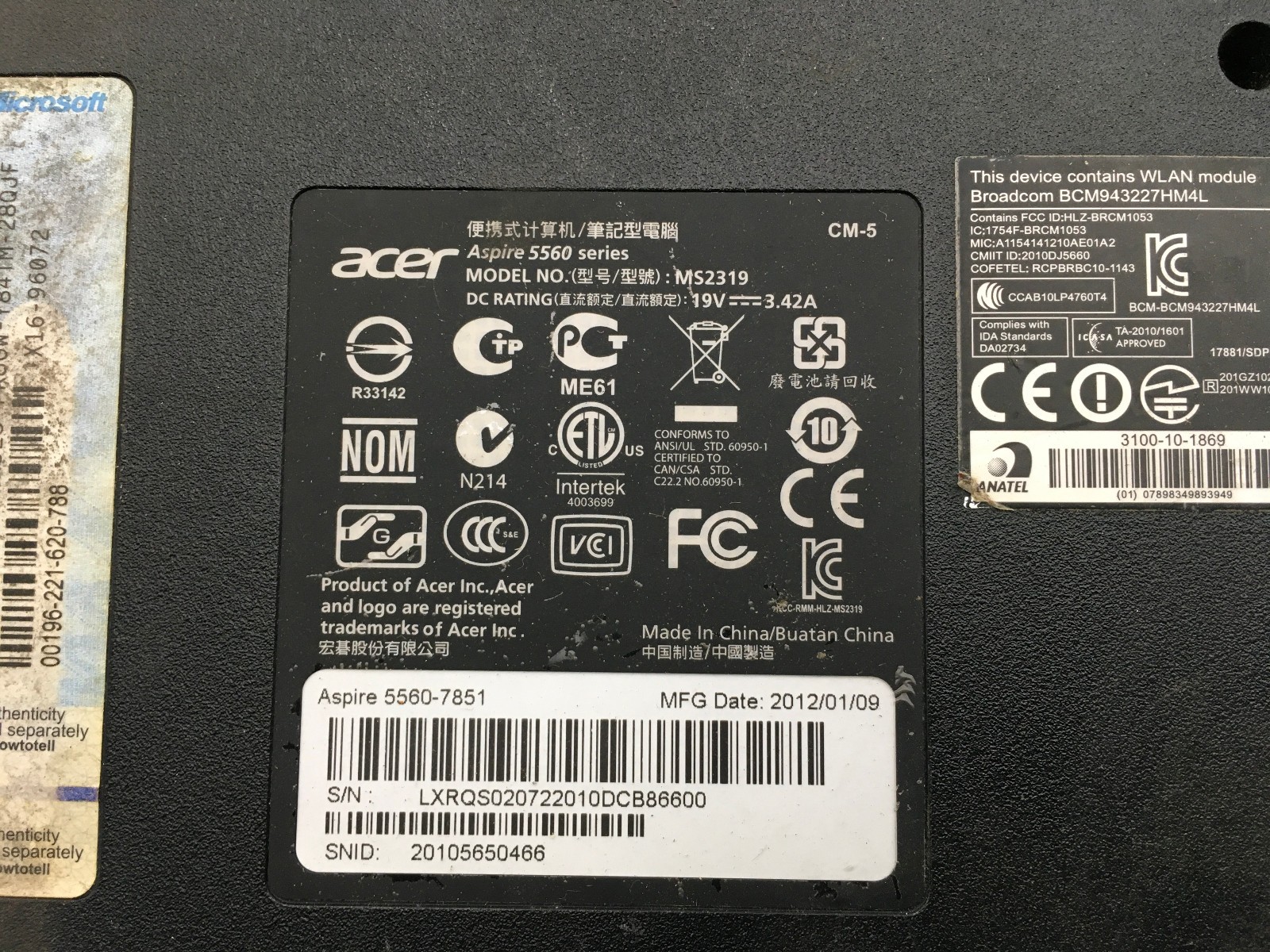 ACER ASPIRE 5560 MS2319 – FOR PARTS/REPAIR – BAD LCD – AMD A6 – 4GB RAM -READ-BB