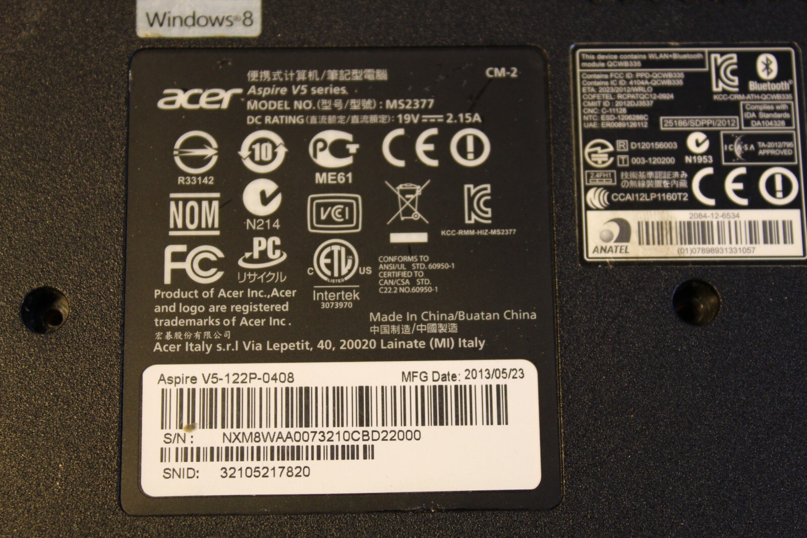 Acer Aspire V5-122P-0408 Series MS2377 Laptop Booted Windows 128 SSD Wiped