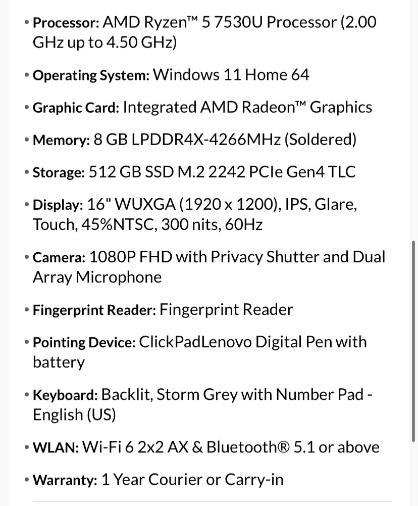 Lenovo IdeaPad Flex 5 16” (512GB SSD, AMD Ryzen 5 7530U, 4.50 GHz, 8GB RAM)…