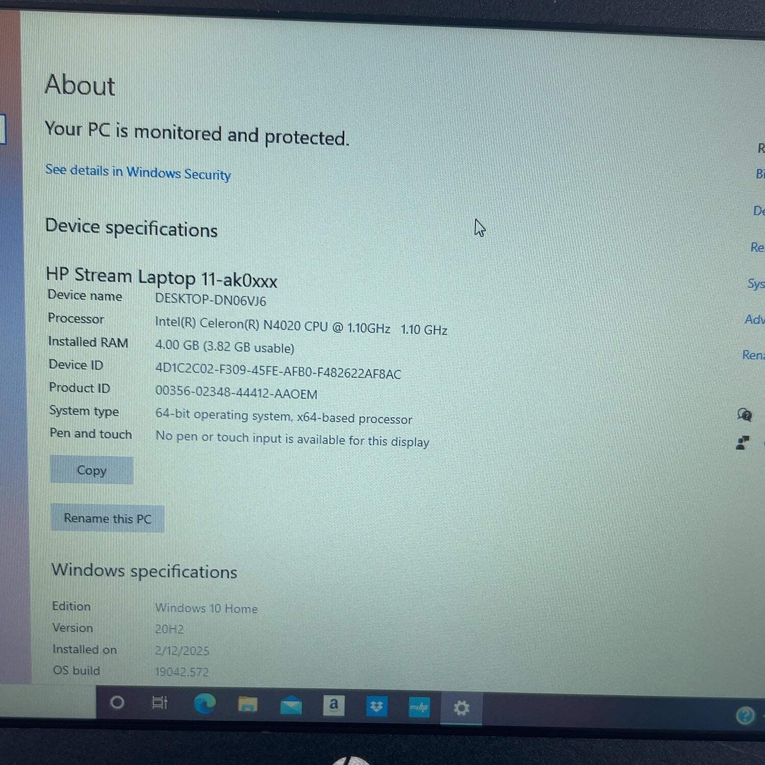 HP Stream 11-AK0035NR 11.6″ Celeron N4020 1.1GHz 4GB RAM 32GB SD