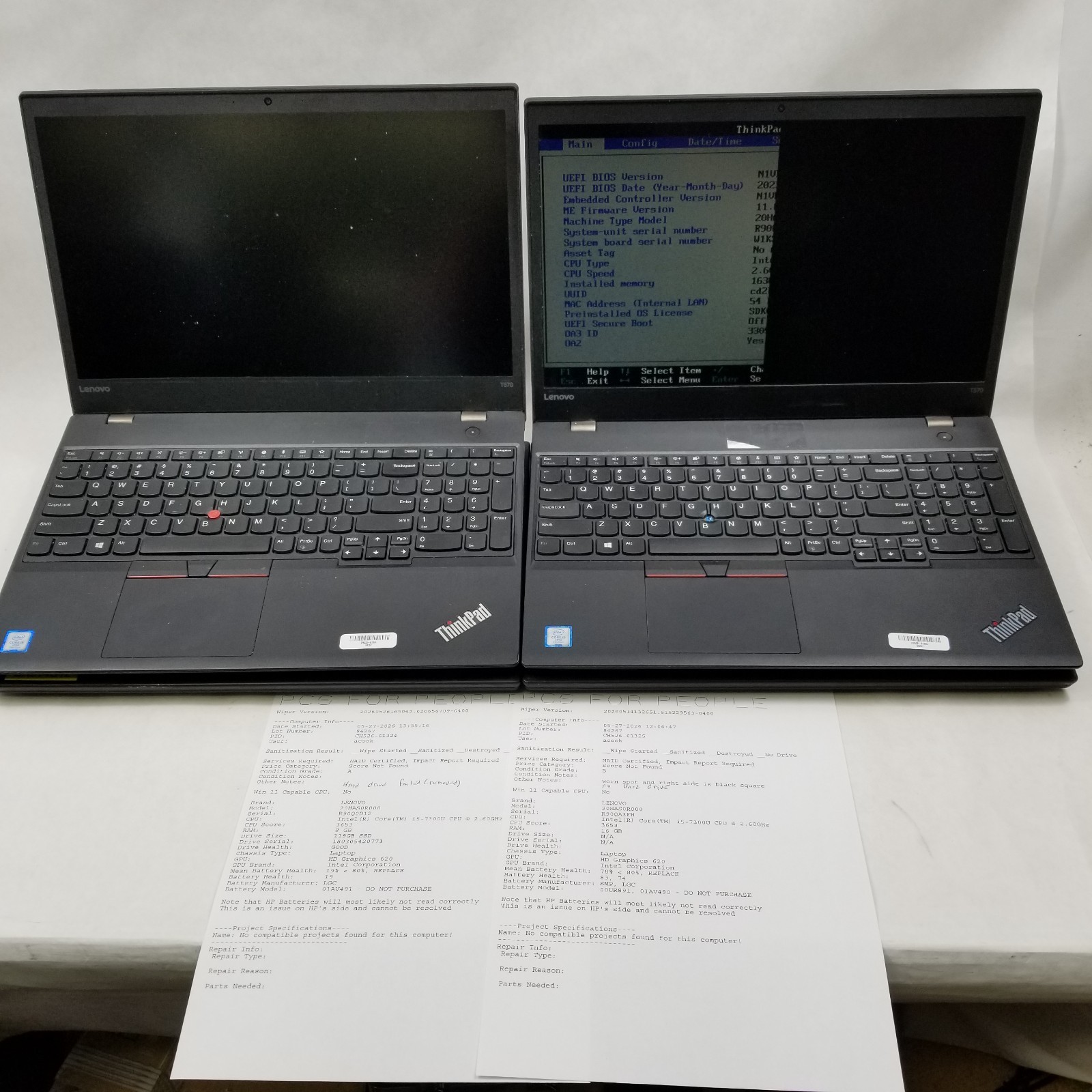 Lot of 4 Lenovo ThinkPad T570 Intel Core i5-7300U 2.6Ghz Mixed Specs *Read*