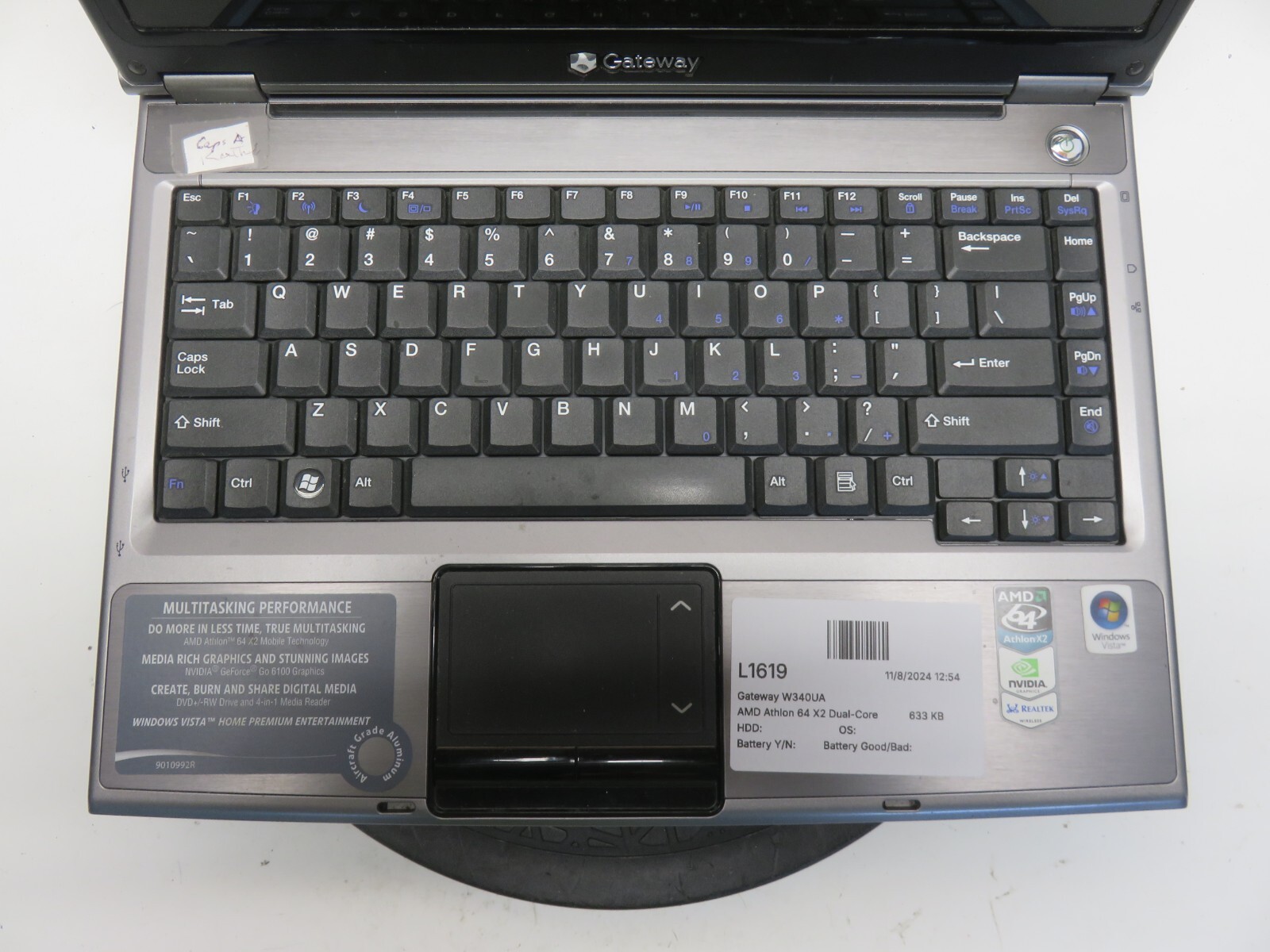 Gateway W340UA Laptop AMD Athlon 64 x2 512MB Ram No HDD or Battery