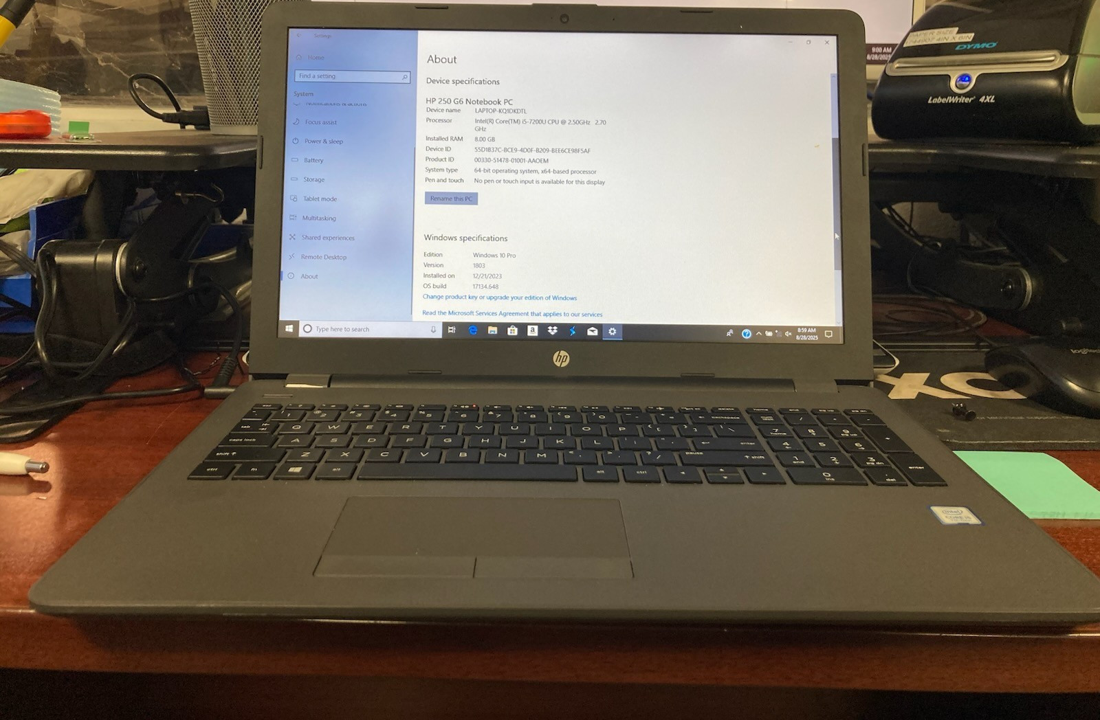 HP 250 G6 Notebook PC Core i5-7200u @ 2.50GHz 8GB RAM SN: CND8377YJX