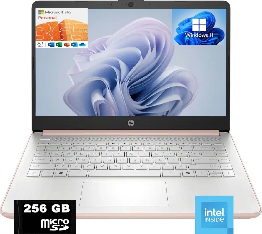 HP 14” HD Laptop, Intel 4-Core N150, 16GB RAM, 384GB (128+256), Win 11, MS 365