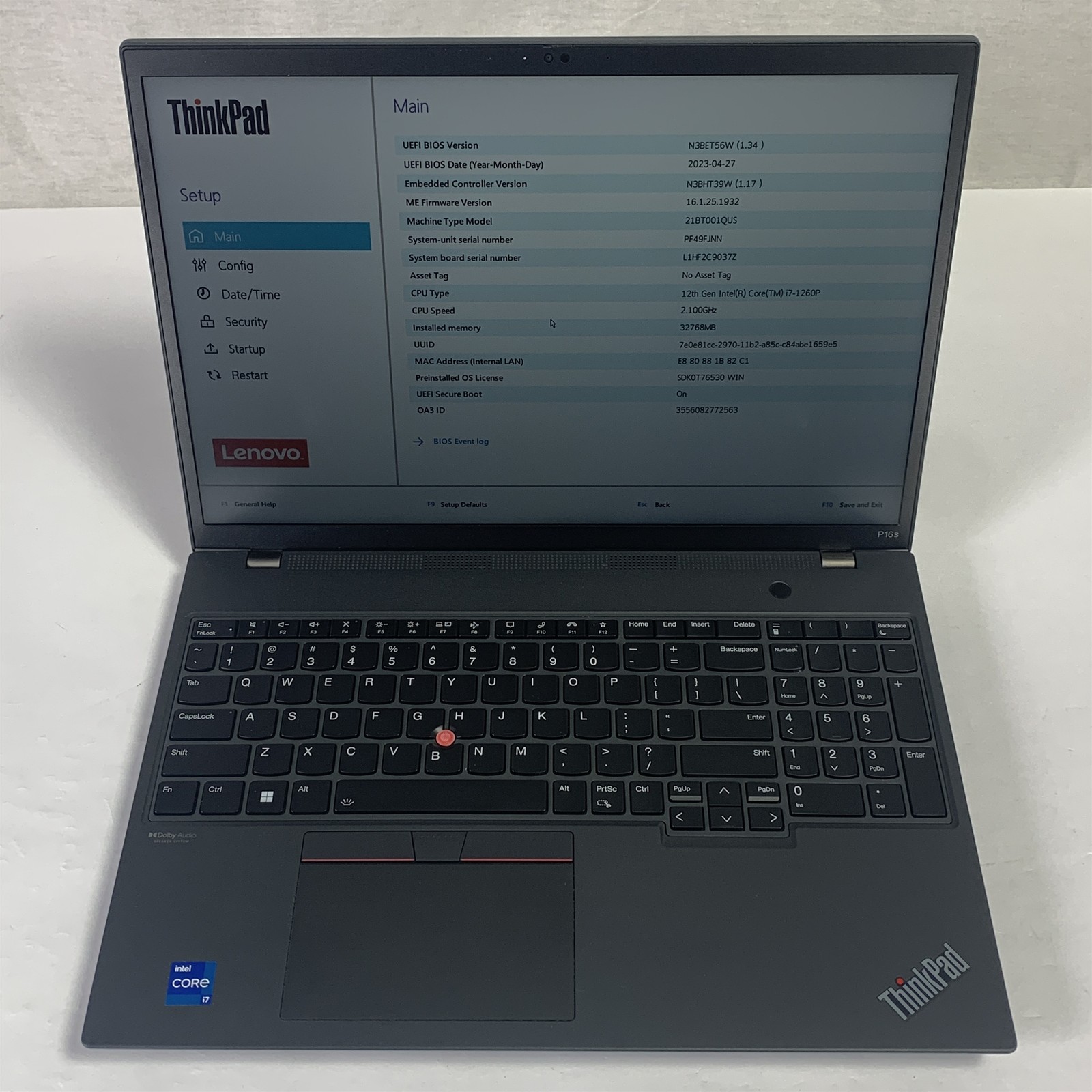 Lenovo ThinkPad P16S Gen 1 16″ Laptop i7-1260P 2.1GHz 32GB 1TB NVMe SSD – Win11