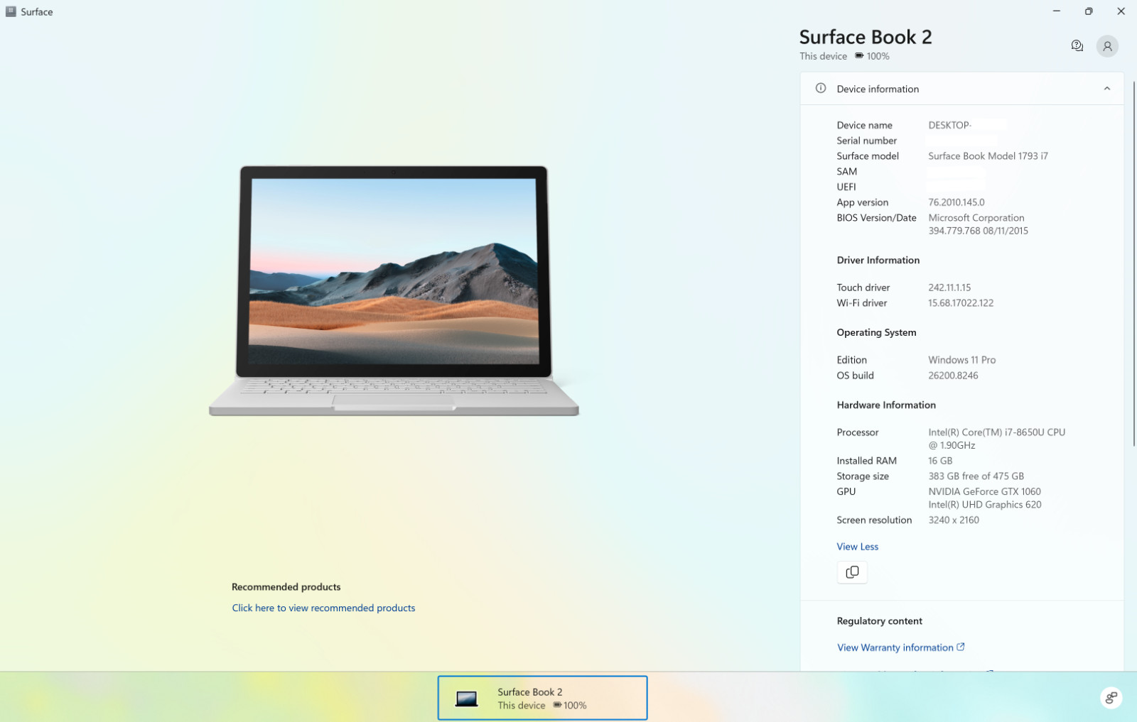 Microsoft Surface Book 2 15″ – i7 16GB 512GB GTX 1060 – AS‑IS for Part/Repairs